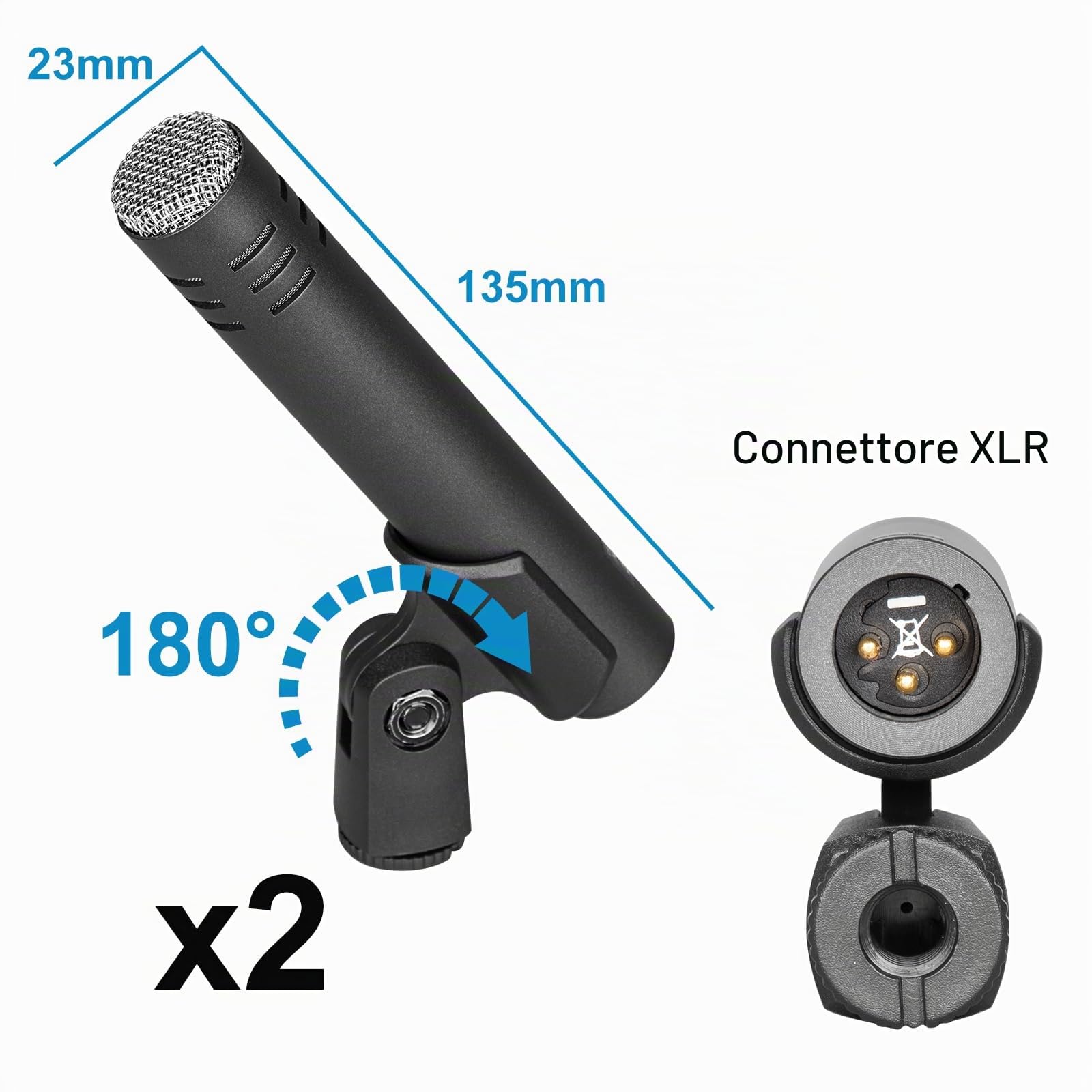 Depusheng Set microfono per batteria da 7 pezzi Con 5 microfoni dinamici a percussione e 2 microfoni a condensatore a percussione Ideale per la registrazione di strumenti e la produzione musicale