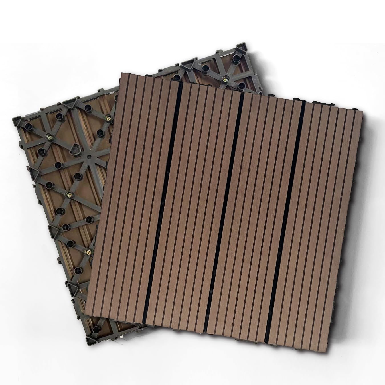 20 PCS Plastic Composite Deck Tiles, 12"x12" Composite Decking, All Weather, Patio Floor Decking Tiles for Pool Balcony Backyard Pathway Porch, Light Coffee