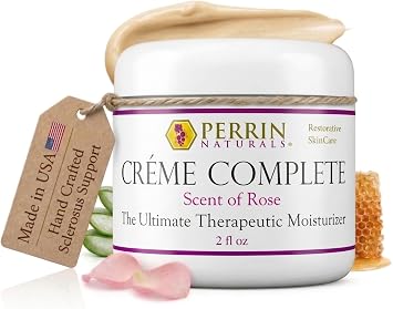 Perrin Naturals Creme Complete, Lichen Sclerosus treatment Cream for Dry Sensitive Skin, Restorative Anti Aging Face & Body Moisturizer with Barrier Support for Women, Scent of Rose, 2 oz
