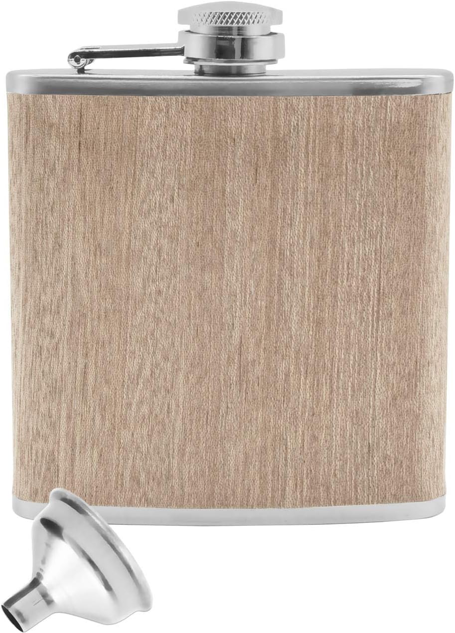 Outdoor Saxx® - Stainless steel hip flask wood in wood design, high-quality pocket bottle, schnapps bottle, flagon, screw cap, great gift idea 6 oz, wood design maple - Image 5