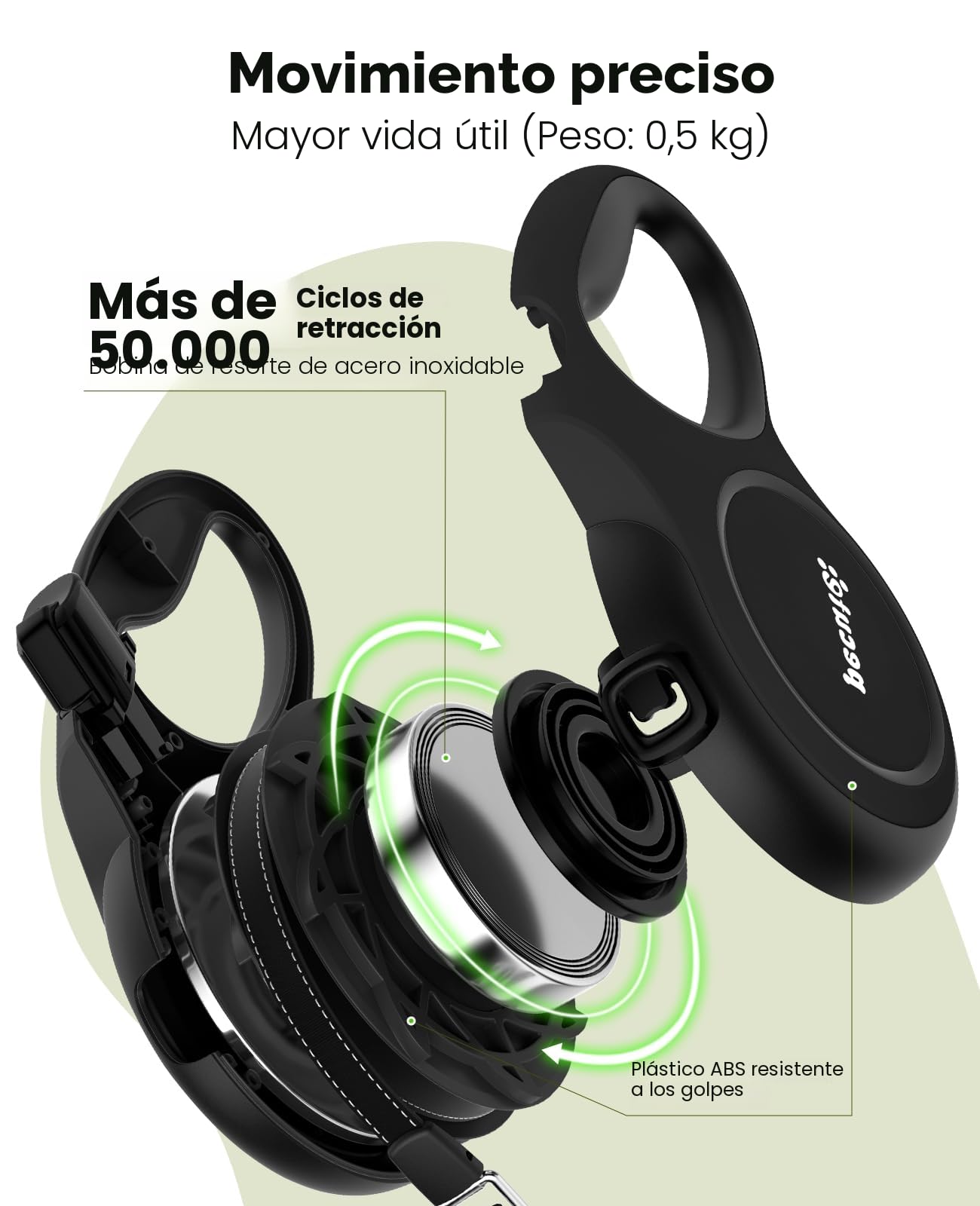 Pecute Correa Perro Extensible 8 Metros, Correa para 15-50 kg, con Cuerda Antimordida de 46cm, Bolsas Higiénicas y Portabolsa| 360° Antienredos| Paseo de Perros, Entrenamiento, días de Iluvia, Negro
