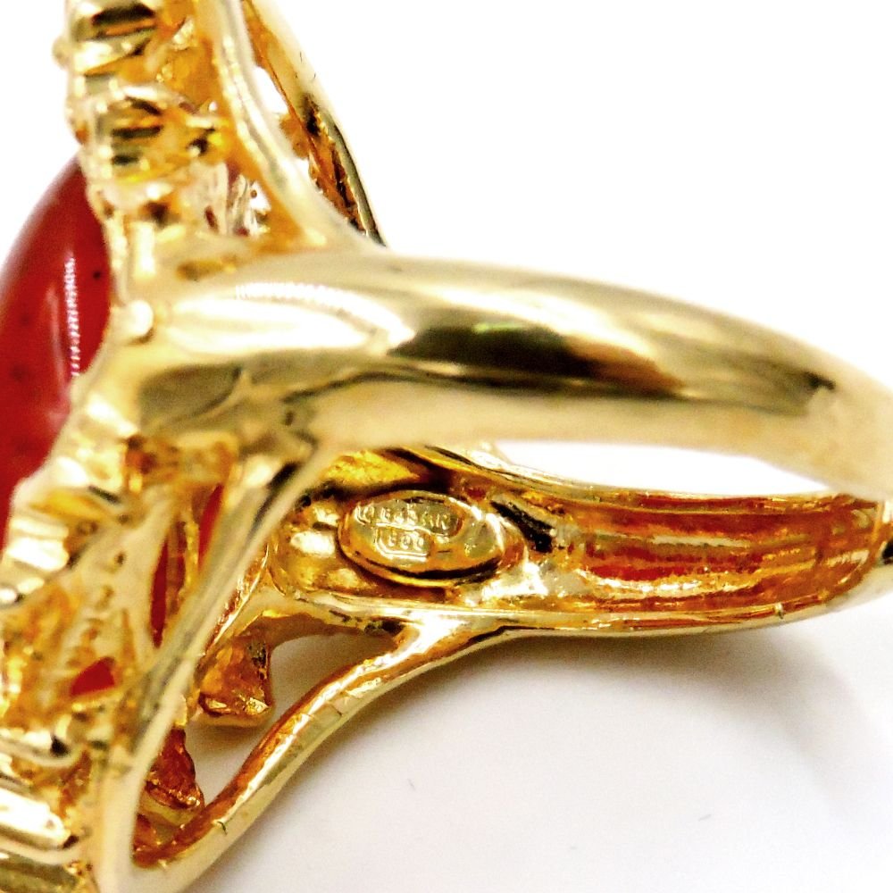 Anello in Argento Placcato Oro con Pietra Rossa Venata