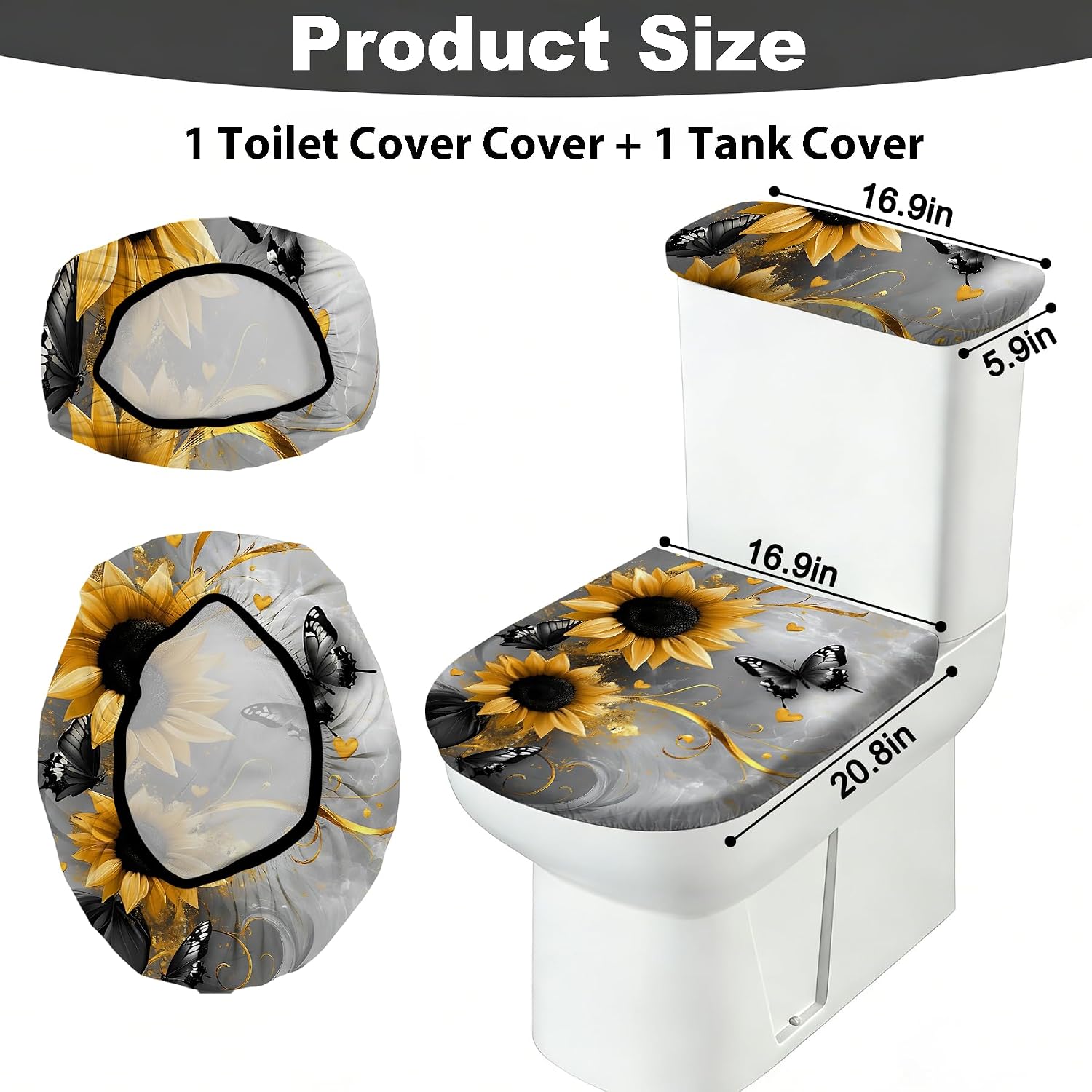 2 pack Toilet Lid Cover & Tank Lid Cover,Fits Standard & Elongated Toilet | Soft Stretchable Fabric,Machine Washable,Decorative Bathroom Protective Covers