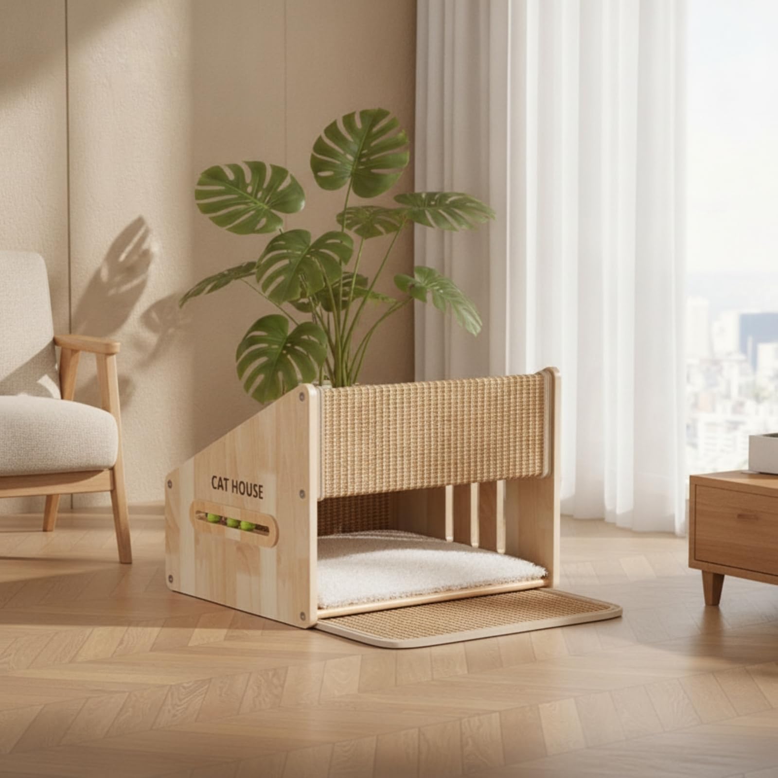 predolo Tiragraffi in Legno Cuccia Chiusa per Gattini, Casa, Cuccia Per Gatti Chiusa A Forma Di Casa In Sisal