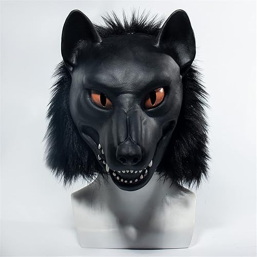 Miniatura 3 de Máscara realista de lobo de terror de Halloween, máscara de lobo negro para fiesta de Halloween, disfraz de lobo cosplay