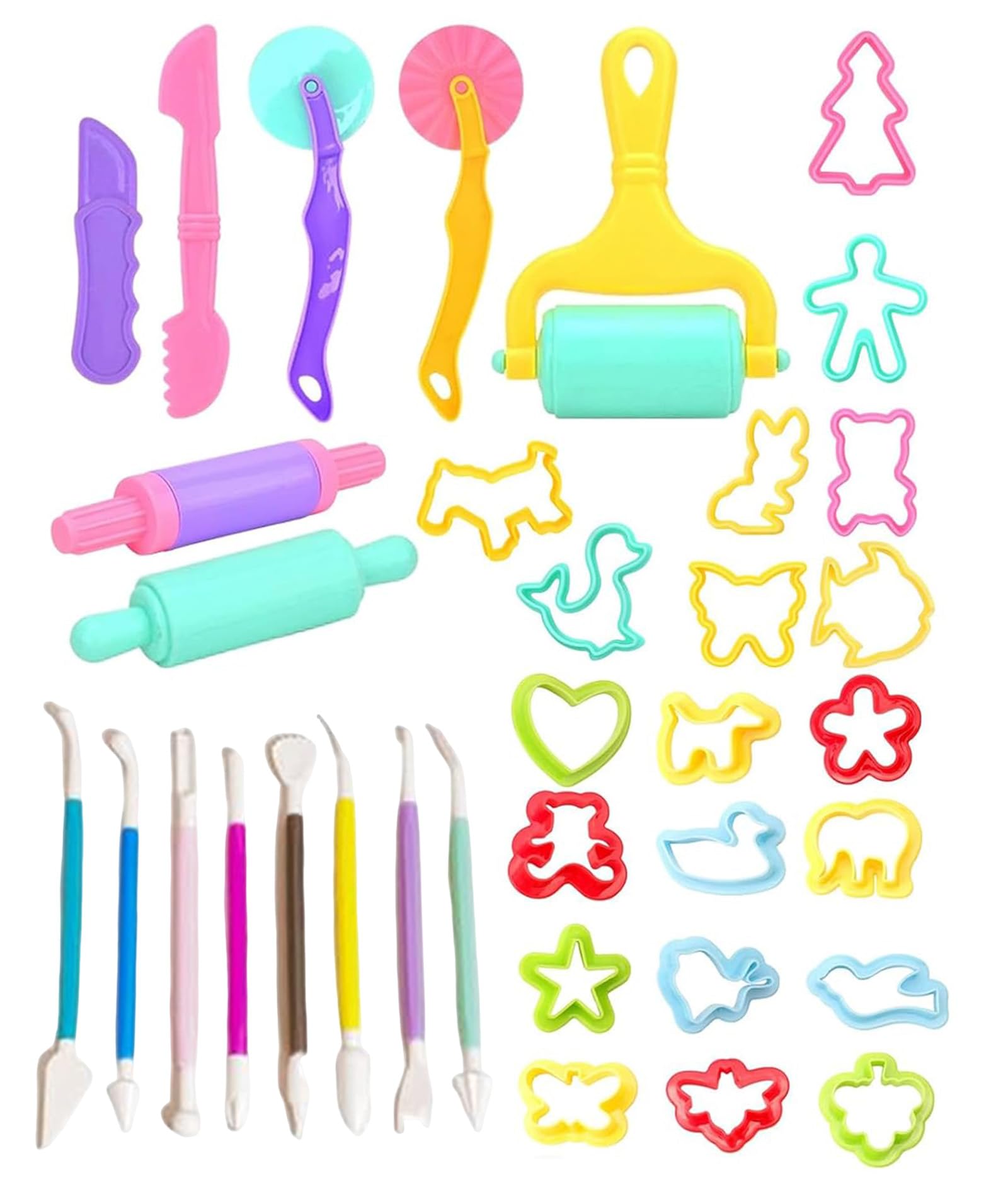 35 PCs Play Dough, Clay Moulds Set of 35Pcs Color Playdough Molds and Tools for Kids Assorted Mold for DIY Play Dough Crafting with Cutters and Rollers Safe Made-image-20