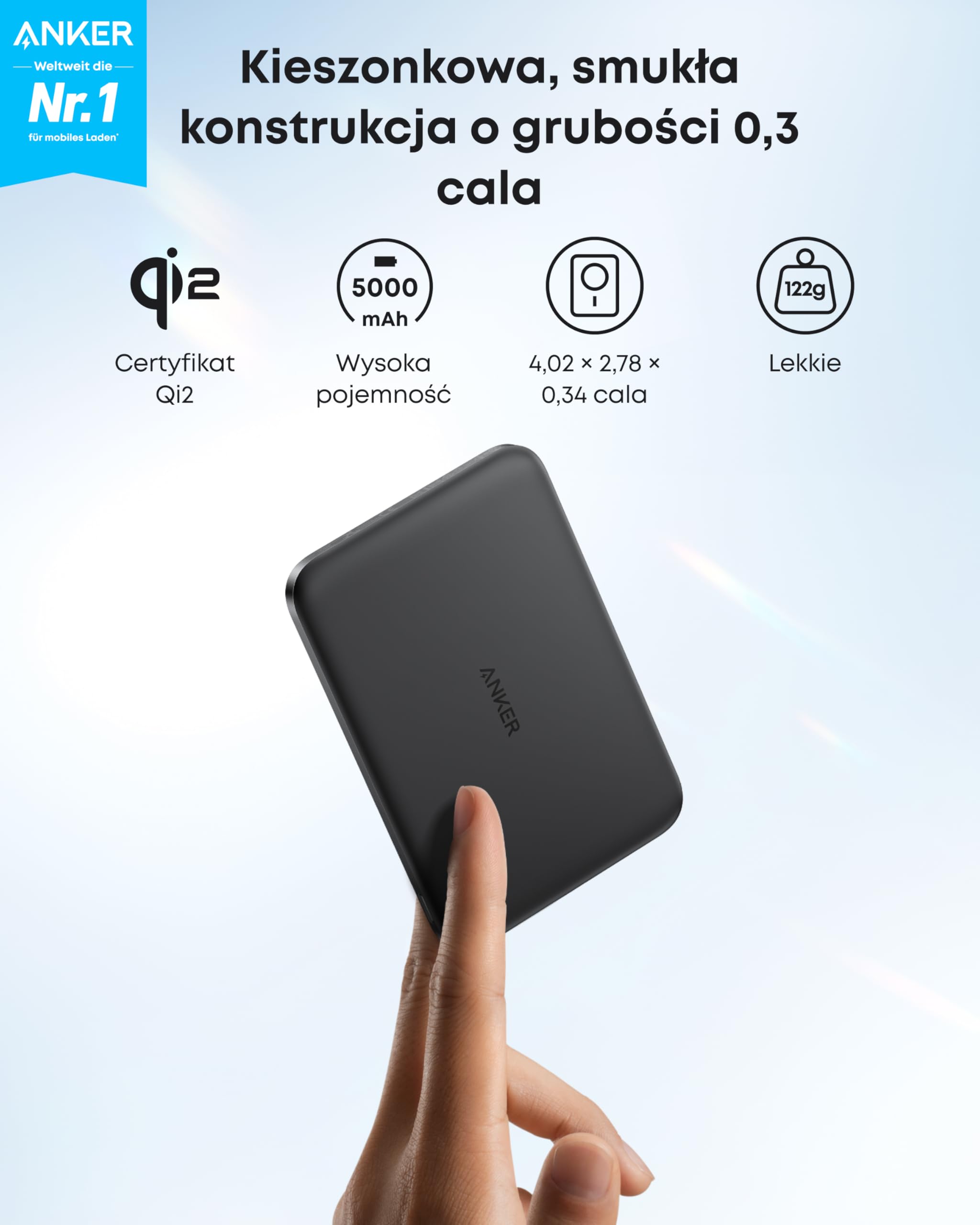 Powerbank Nano firmy Anker, super cienki, 5 000 mAh magnetyczna bateria, ultra szybka kompatybilna z MagSafe ładowarka przenośna 15 W z certyfikatem Qi2, ergonomiczny styl, tylko dla serii iPhone17/16