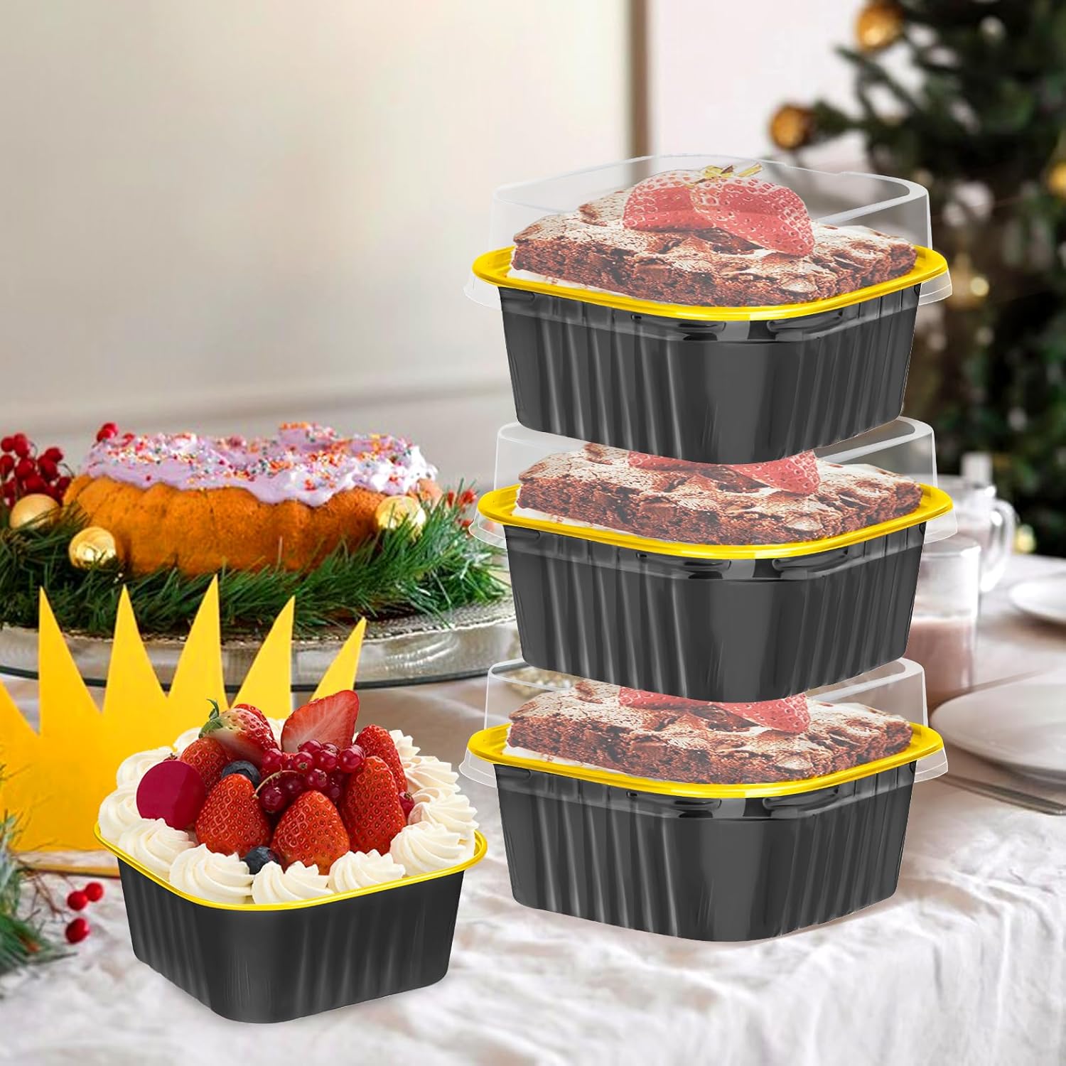 200Pack 5oz Black&Gold Mini Cake Pans with Lids Baking Cups Aluminum Foil Pans Tins, Individual Dessert Cups Containers for Sales,Party,Picnics