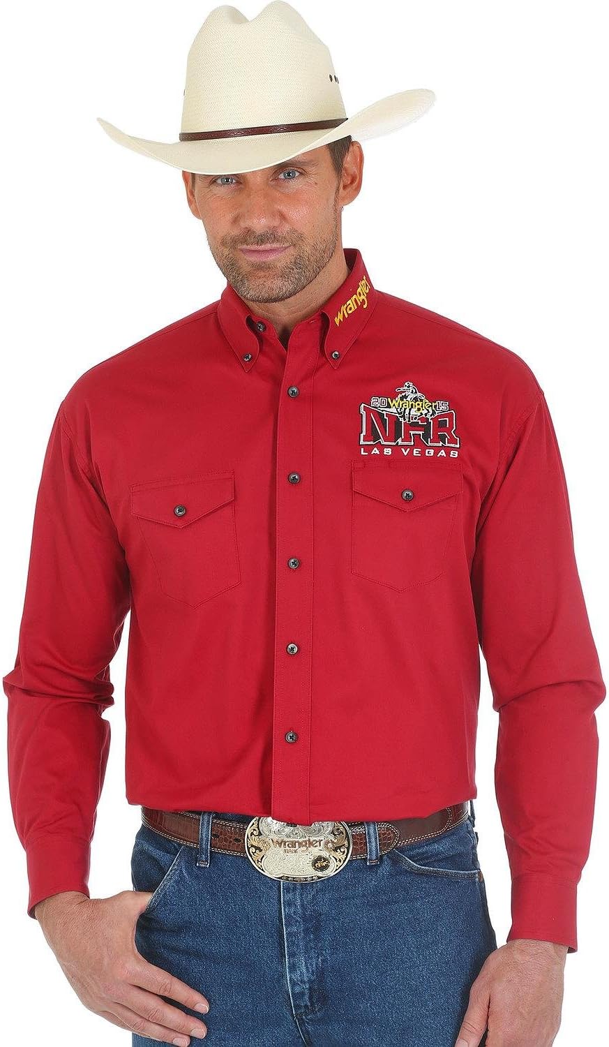 Wrangler Camisa para Hombre Logotipo de Manga Larga Rojo, Color Rojo