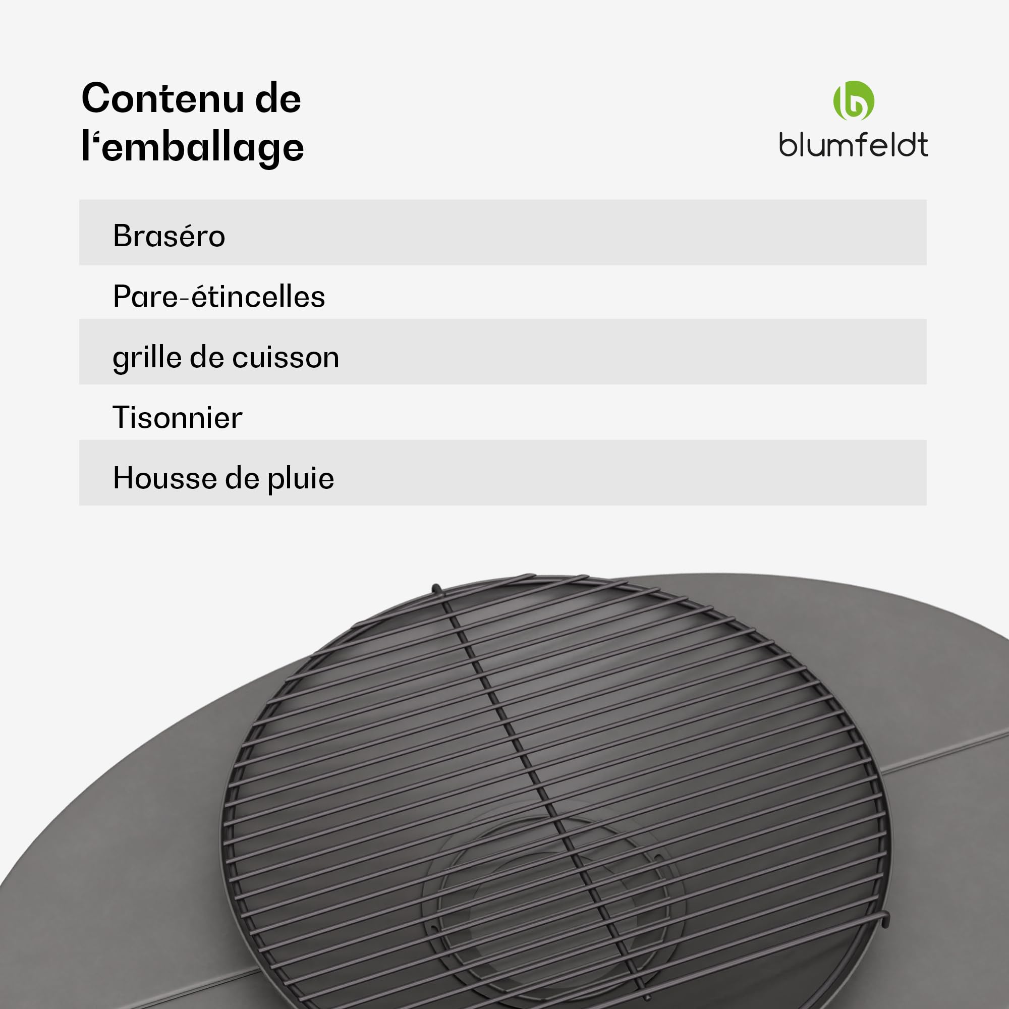 Blumfeldt Ebeko Brasero Exterieur - Barbecue & Table, 3-en-1 Brasero en Acier Durable, Pare-Étincelles & Tisonnier Inclus, Rangement Bûches, Housse Imperméable, Idéal Jardin & Terrasse