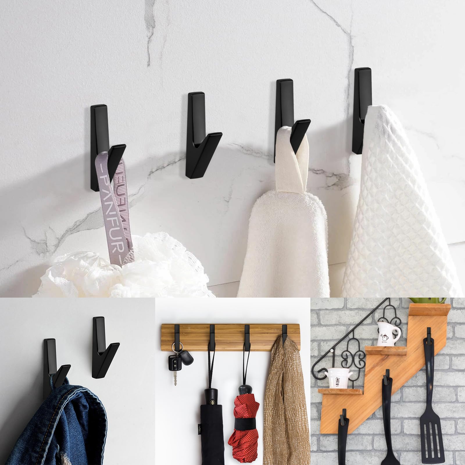JJWNMLL kledinghaken, garderobehaken, muur om te boren, onzichtbaar, wandhaken voor badkamers, keukens, foyers en gangen (gouden-6pcs