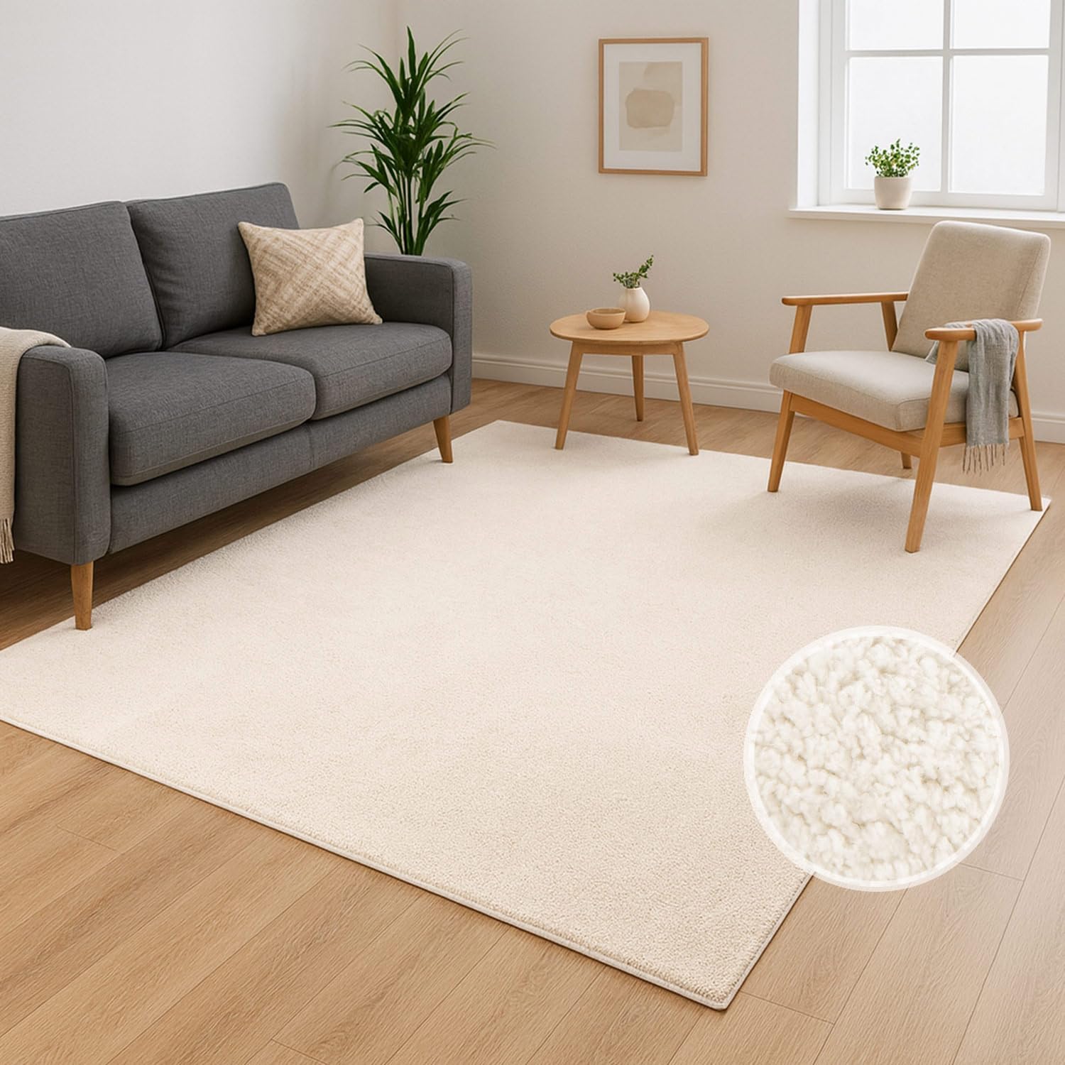 carpet city Tapis lavable uni à poils courts - 200x280 cm en crème - Texture douce et soft-touch - Antidérapant et facile d'entretien - Tapis pour salon, chambre à coucher et couloir