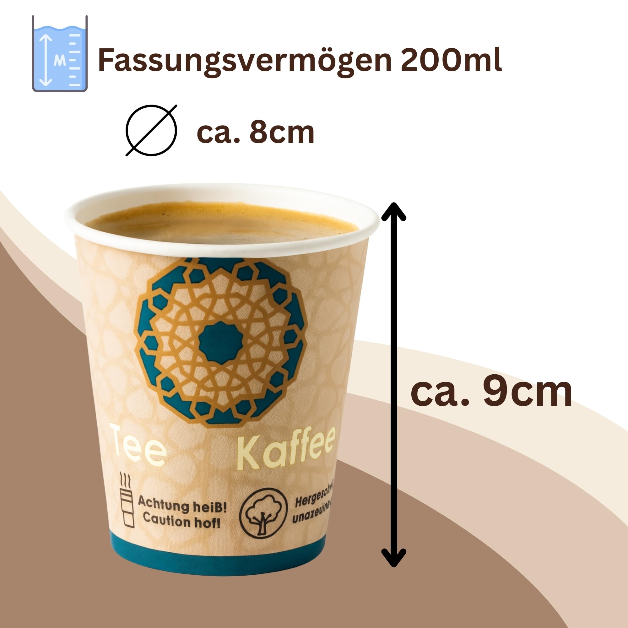 1000er Kaffeebecher 200 ml (8 oz) – stabile Pappbecher für Heiß- & Kaltgetränke – Einweg Trinkbecher - Coffee To Go Pappbecher ohne Deckel – umweltfreundlich, hitzebeständig & HLKauf-Block