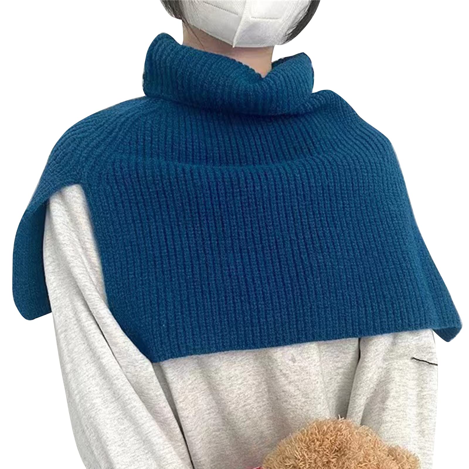 Kobeleen Women's Blue Winter Knitted Fake Collar Scarf Shoulder Wrap Turtleneck Knitted False Collar Warm Windproof Detachable Scarf