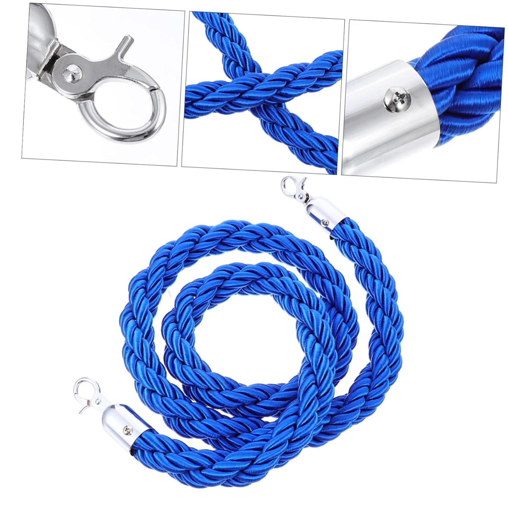 Corde de séparation de File d'attente en Chanvre tressé avec Crochets, Corde de barrière pour poteaux de signalisation Lors d'événements, Corde torsadée (100 cm, Fermoir argenté) - Solution