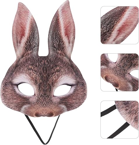Miniatura 7 de GANAZONO Máscara de conejo de media cara de conejo para Pascua, Halloween, carnaval, fiesta, Mardi Gras, mascarada, color marrón, Marrón