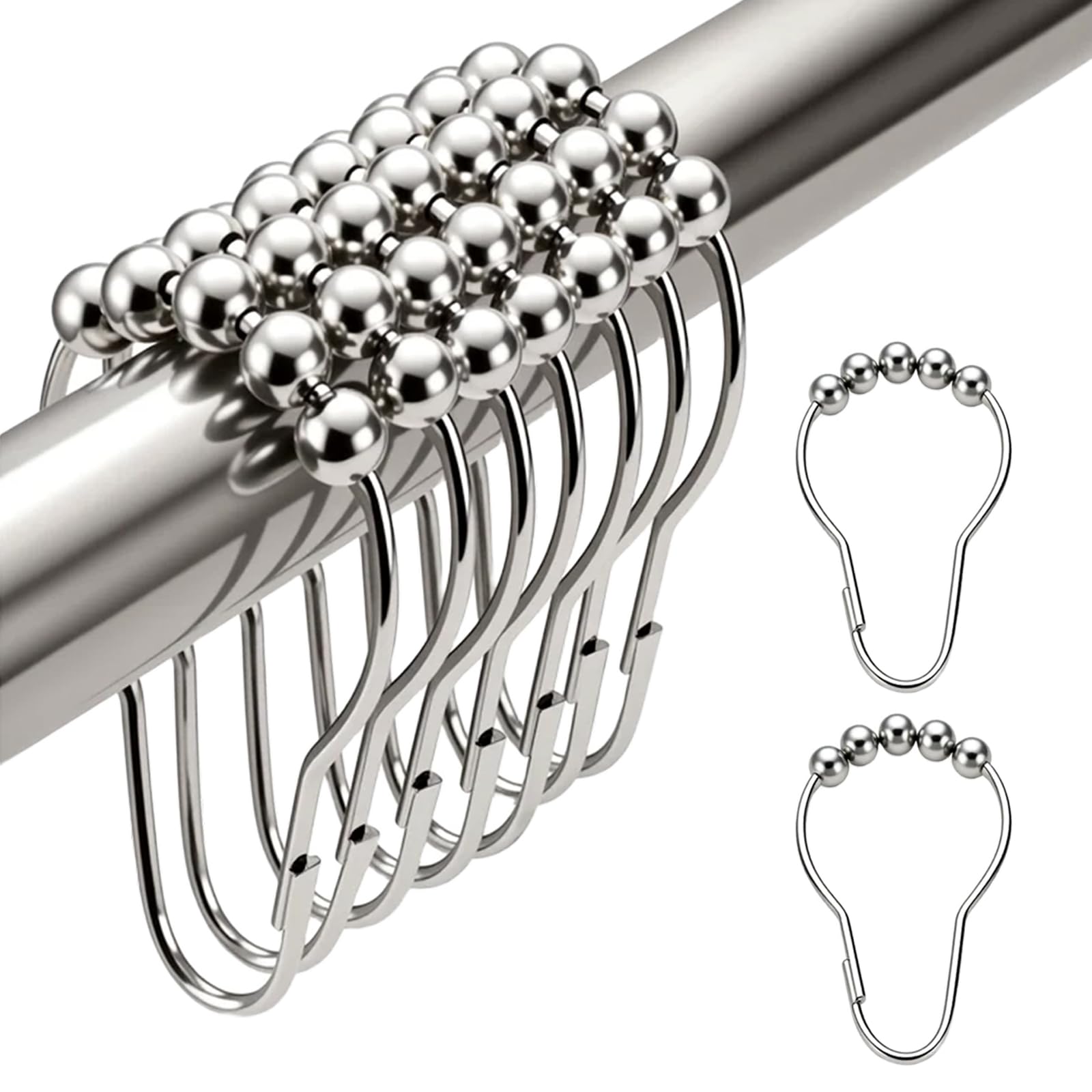36 Pcs Stainless Steel Shower Curtain Hooks, Shower Curtain Hooks, Rust Proof Secure Lock Ring Clips for Bathroom Shower Curtain Rods, Curtain Rings and Hooks