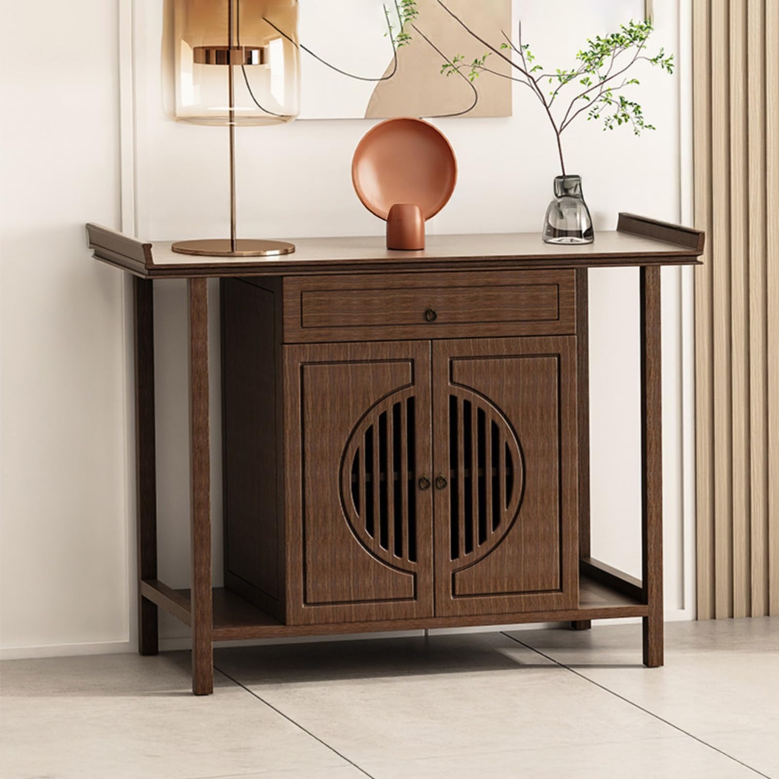 Table d’Autel de Méditation en Bambou Marron 100x40x83cm avec Rangement pour Sanctuaire Zen