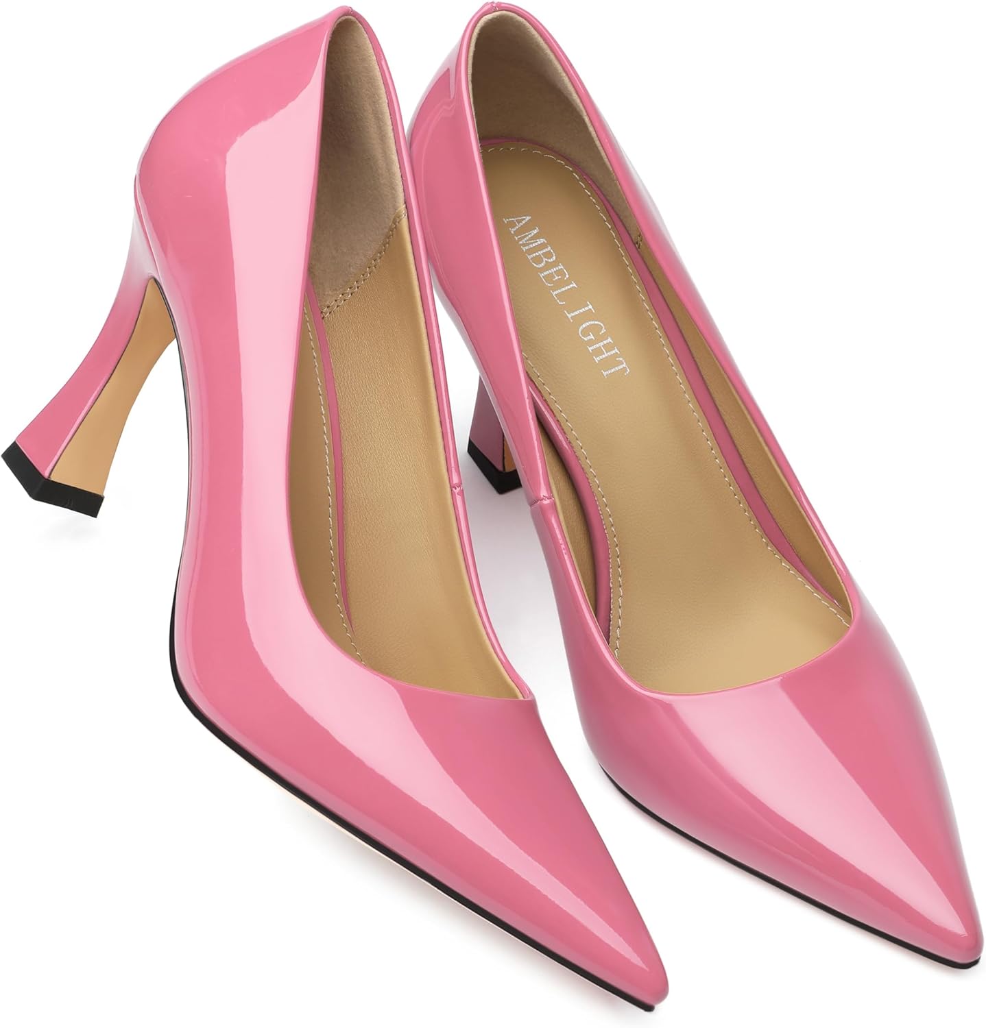 AMBELIGHT Women's Pumps Closed Pointed Toe High Heels Classic Slip On Pumps Sexy Patent Leather Stiletto Heels 3 Inch Wedding Bride Formal Dress Heel Shoes for Women - Image 4