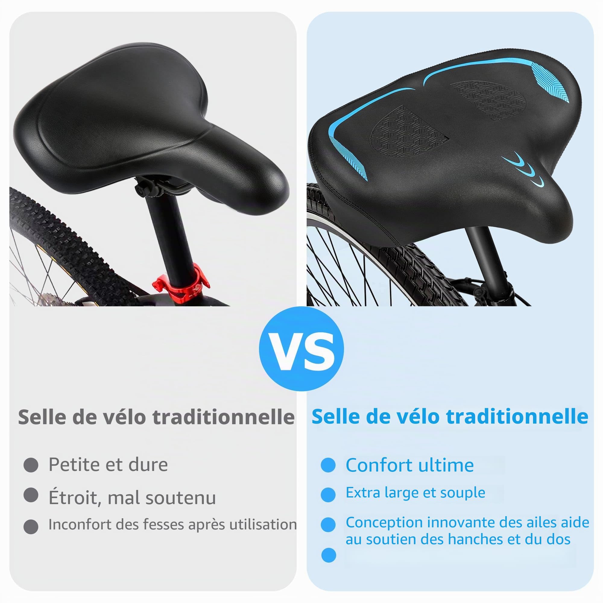 CDYWD Selle de Velo Ultra Confortable Homme et Femme - Extra Large, avec Suspension, Ergonomique Coussin d'ailes Selle Bike Life - Selle Confort Velo pour VTT, Vélo De Ville, Ebike, Vélo Stationnaire