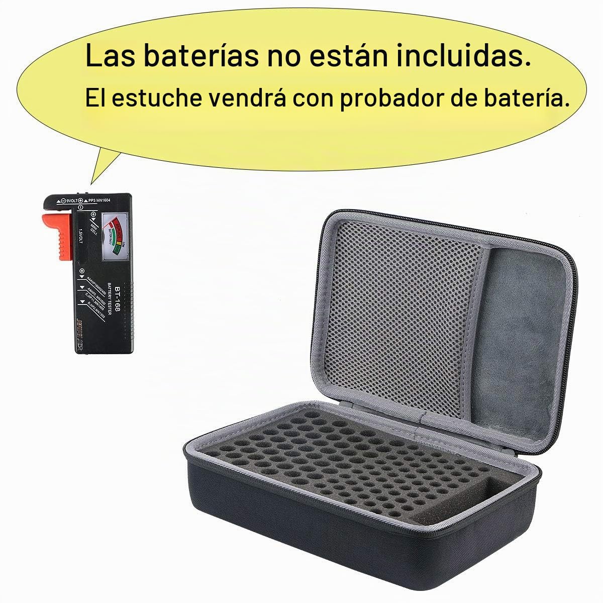 co2CREA Duro Estuche Funda para Organizador de Batería, Caja Organizadora de Pilas Dura con Capacidad para 155 Pilas AA AAA C D9V Caja de Pilas con Comprobador Digital de Batería BT-168D