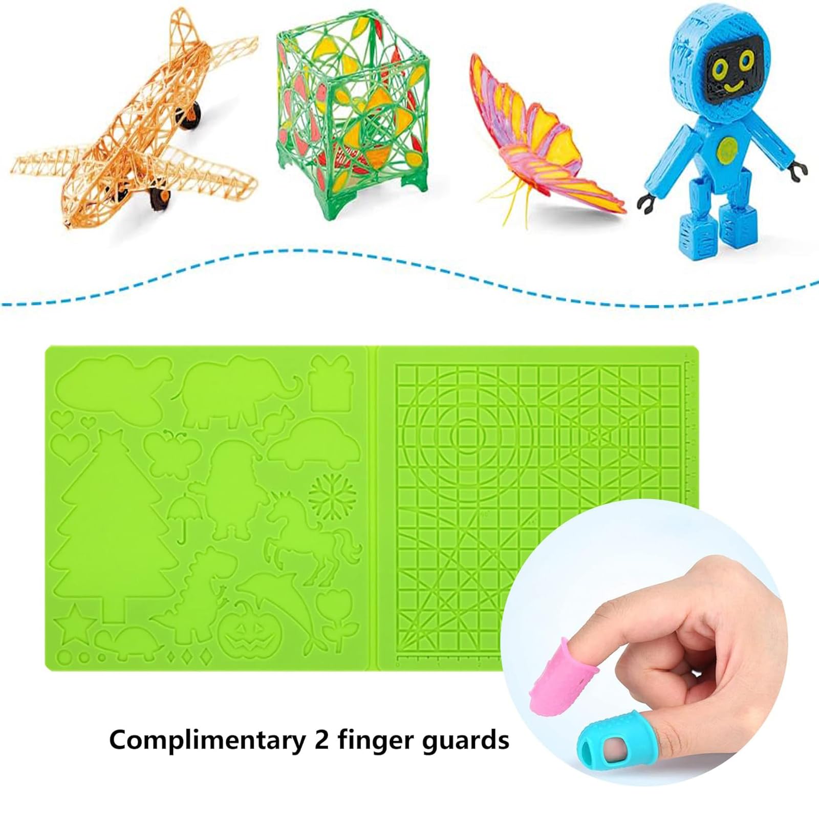 Modello per penna 3D, in silicone, con motivo animale, utile per principianti, bambini e artisti 3D, colore verde (41,5 x 20,5 cm)