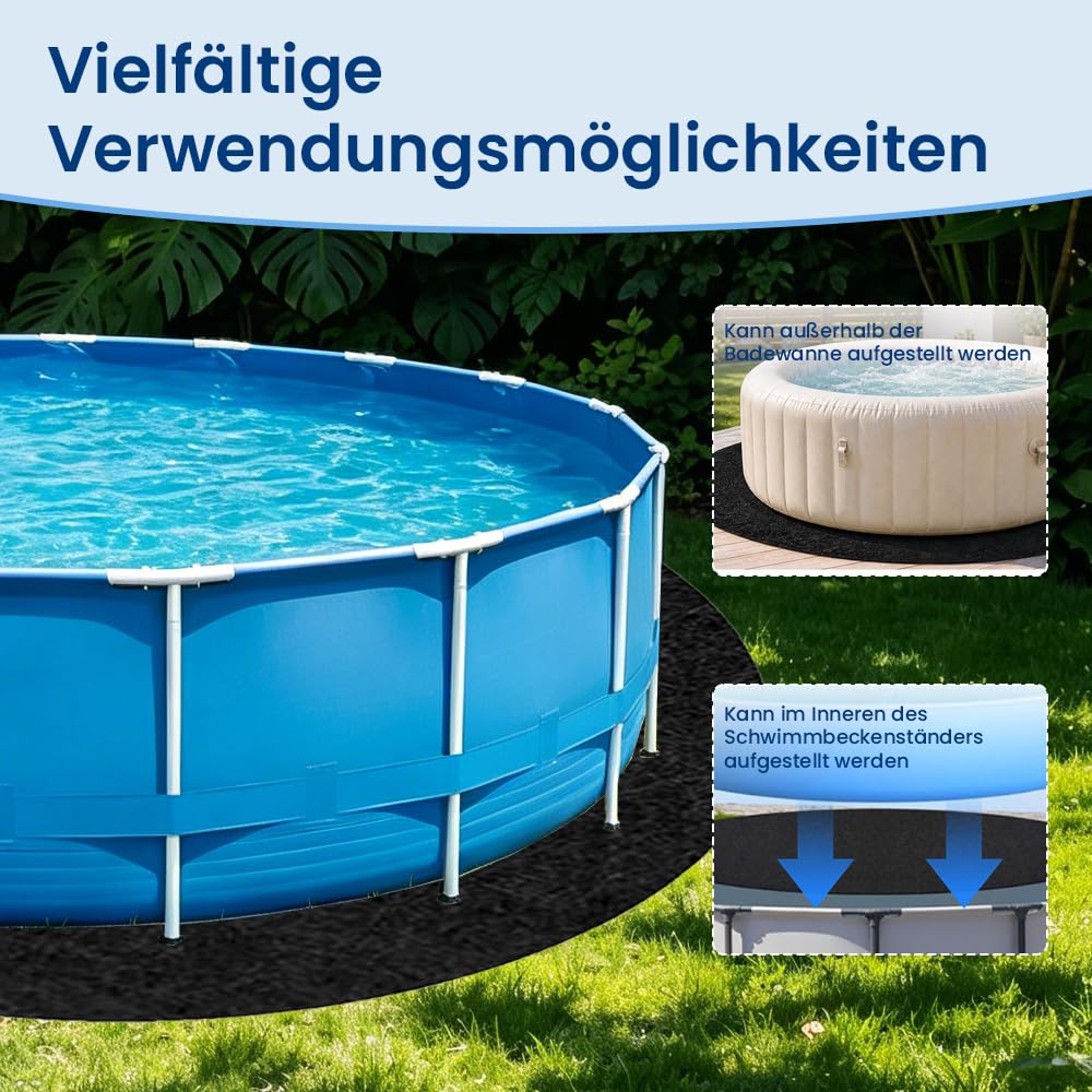Pool Unterlage Rund 370CM, Pool Unterlage Outdoor 200g/m² | Faltbarer Wasserabsorbierende Wasserdichte Pool Bodenschutzmatte, Poolmatten Schutzboden, Pool Matten Untergrund