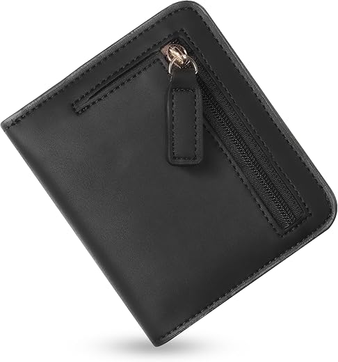 Contacts RFID Blocking Leather Wallet for Men & Women – Slim Bifold Design with Zipper Coin Pocket, ID Window & Multiple C...