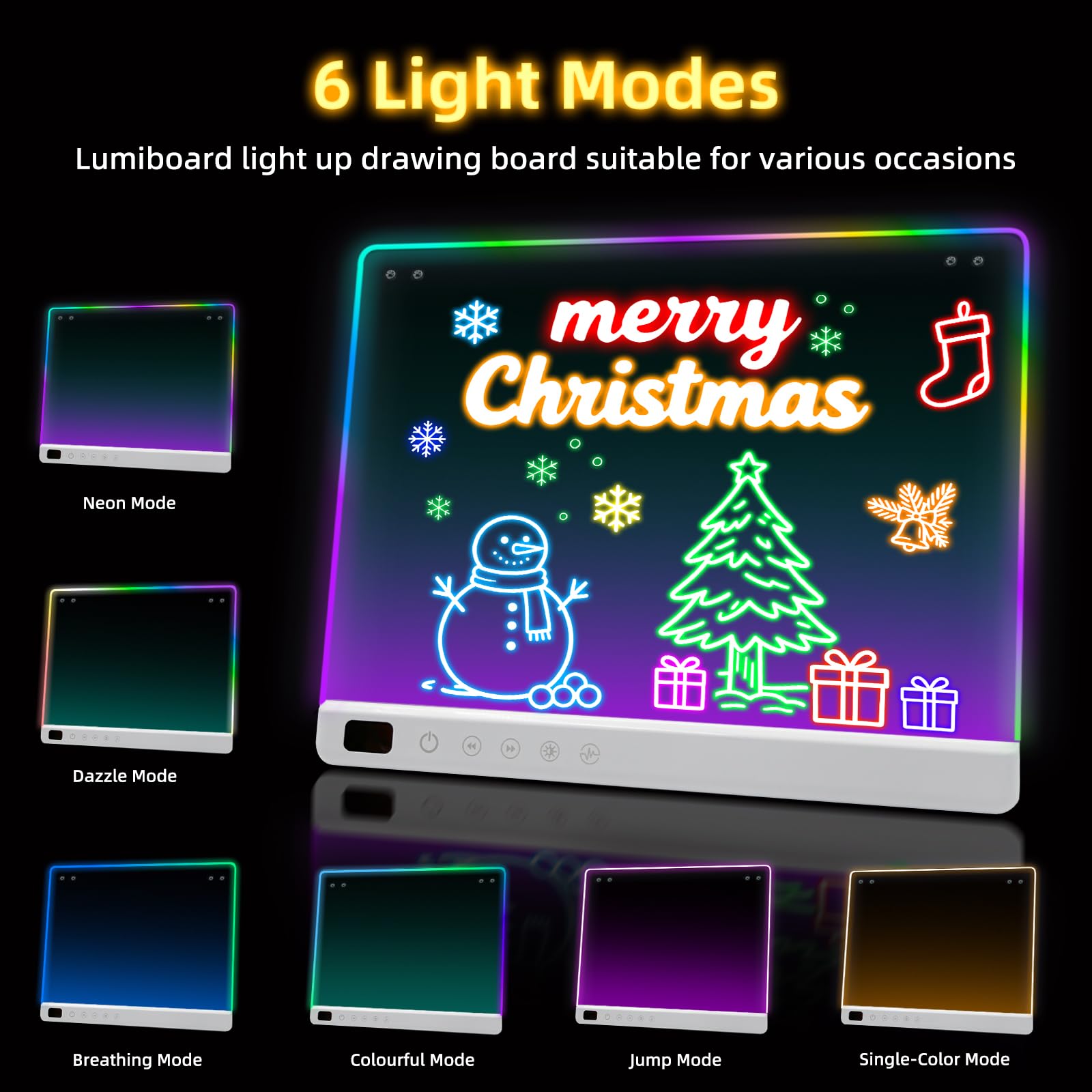 Lumiboard Led Drawing Board with 13 Light Effects, 16" Rechargeable Glow Doodle LED Note Board with Colors, Neon Light Up Drawing Tablet Gifts for Kids for Easter Birthday Christmas Gift Ideas in use