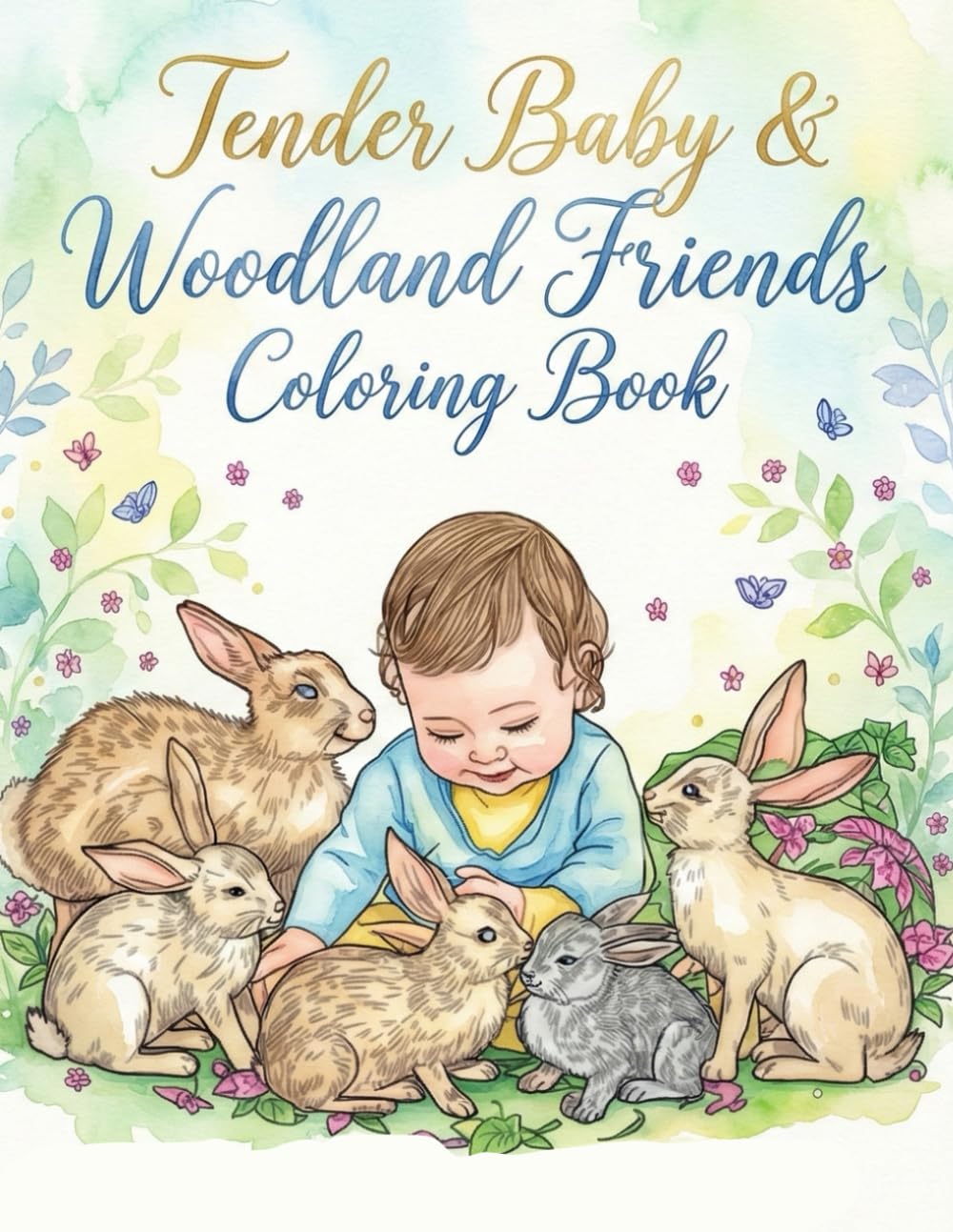 Tender Baby & Woodland Friends Coloring Book: Delicate Line Art of Infants and Gentle Animals for Relaxation and Mindful Coloring