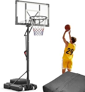 FirstAsk Portable Basketball Hoop 44 Inch Shatterproof Backboard, 5.25-10FT Height Adjustable for Kids Teens Adults - Outdoor Driveway Indoor Use