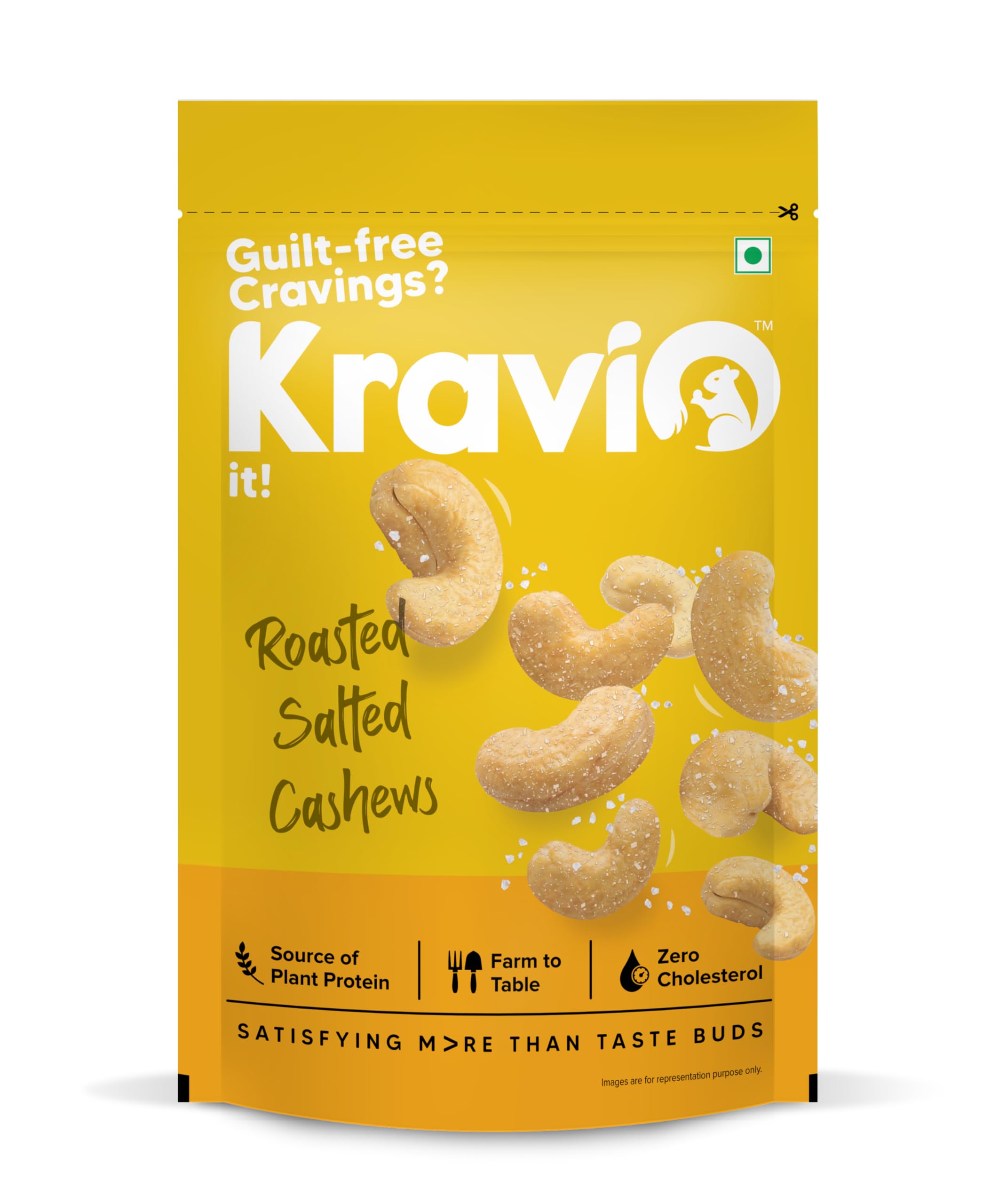 Kravio Premium Roasted Salted Cashew Nuts 200g | Zero Cholesterol Natural Jumbo Size Whole Kaju Nuts & Dry Fruits | Rich in Protein, Roasted Crunchy Delicious Healthy Snacks