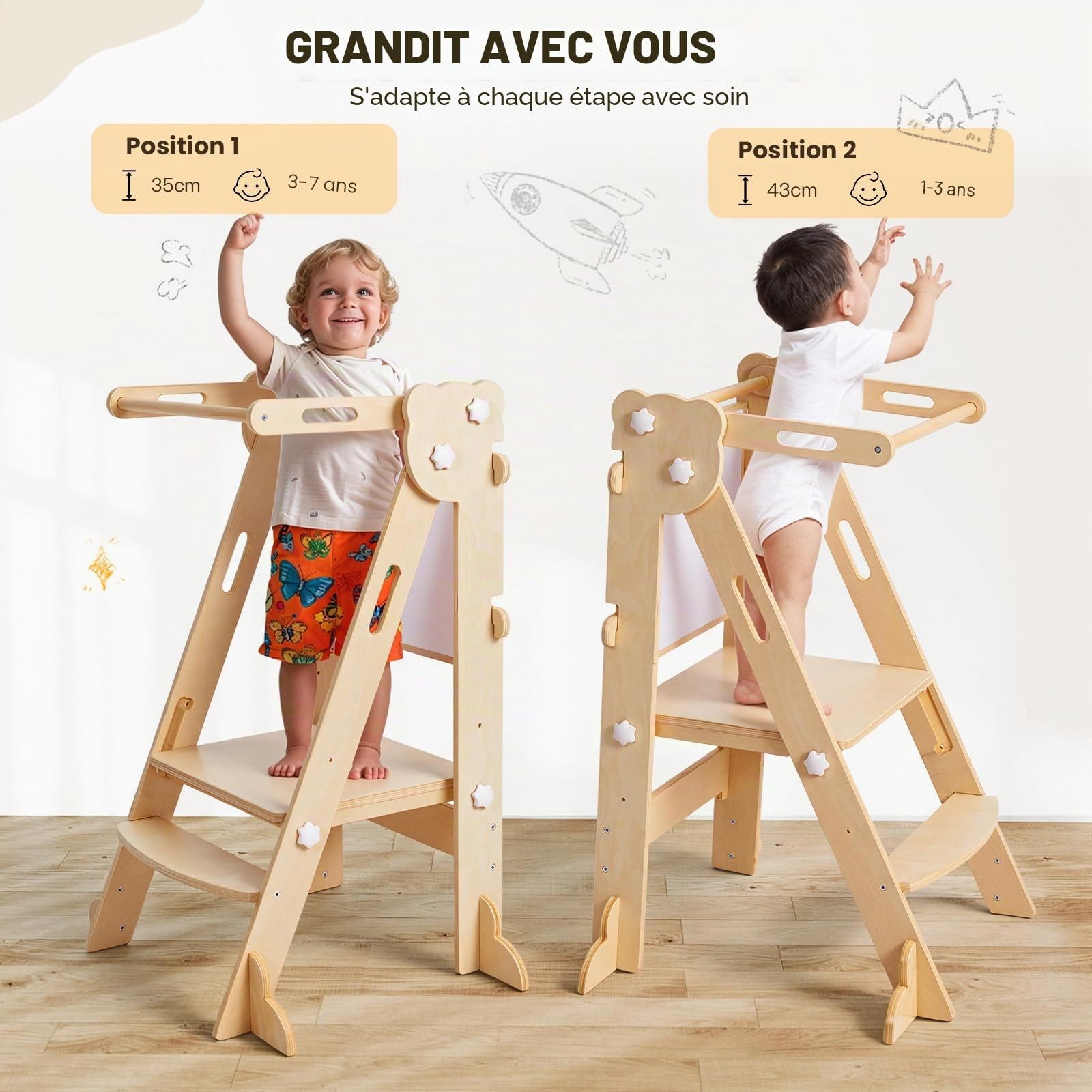 Labebe Tour d'apprentissage pour Enfants 3 en 1 Montessori Pliable Tableau Double Face Bois 1 an+