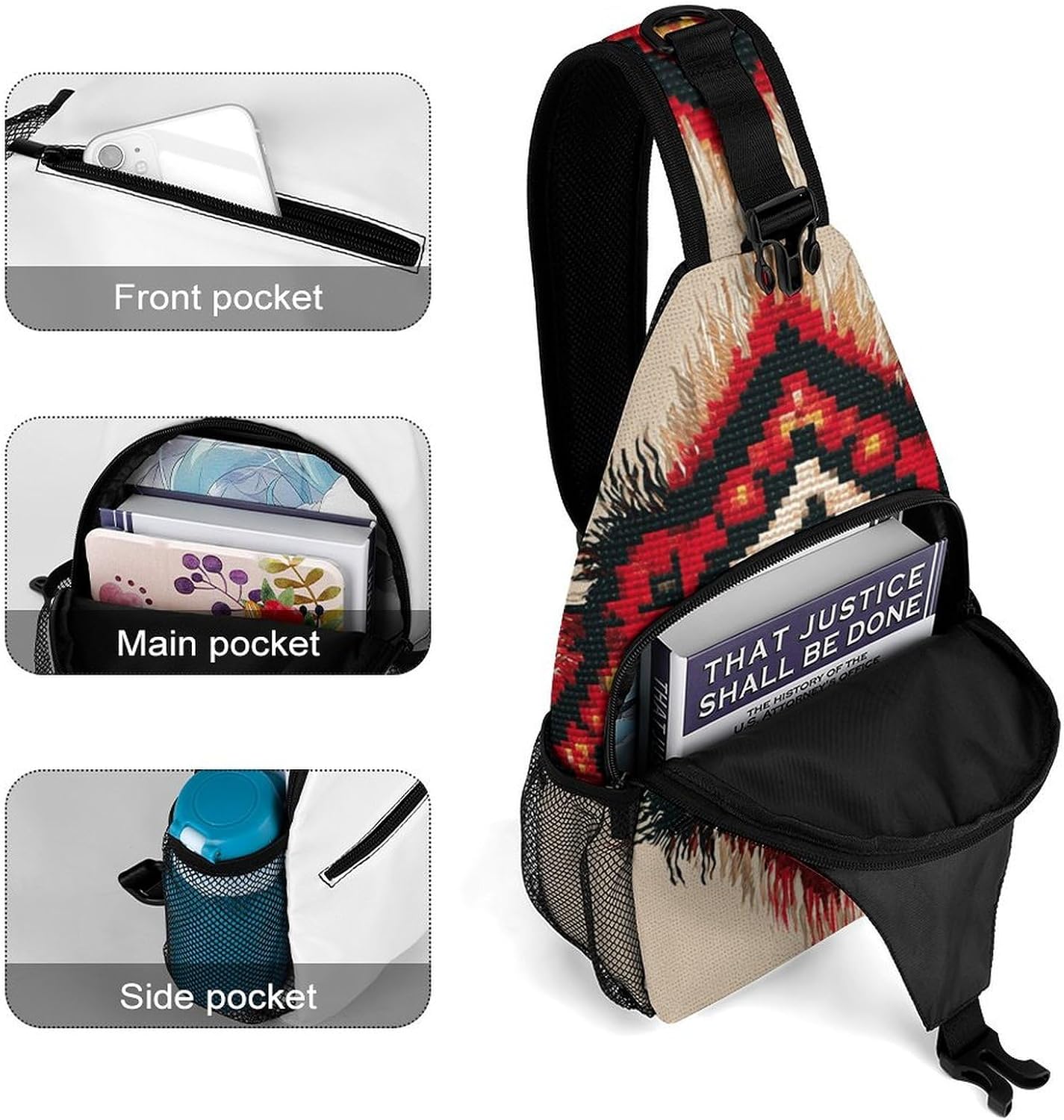 National Emblem Sling Crossbody Bag Lightweight Chest Shoulder Backpack for Outdoor Sports