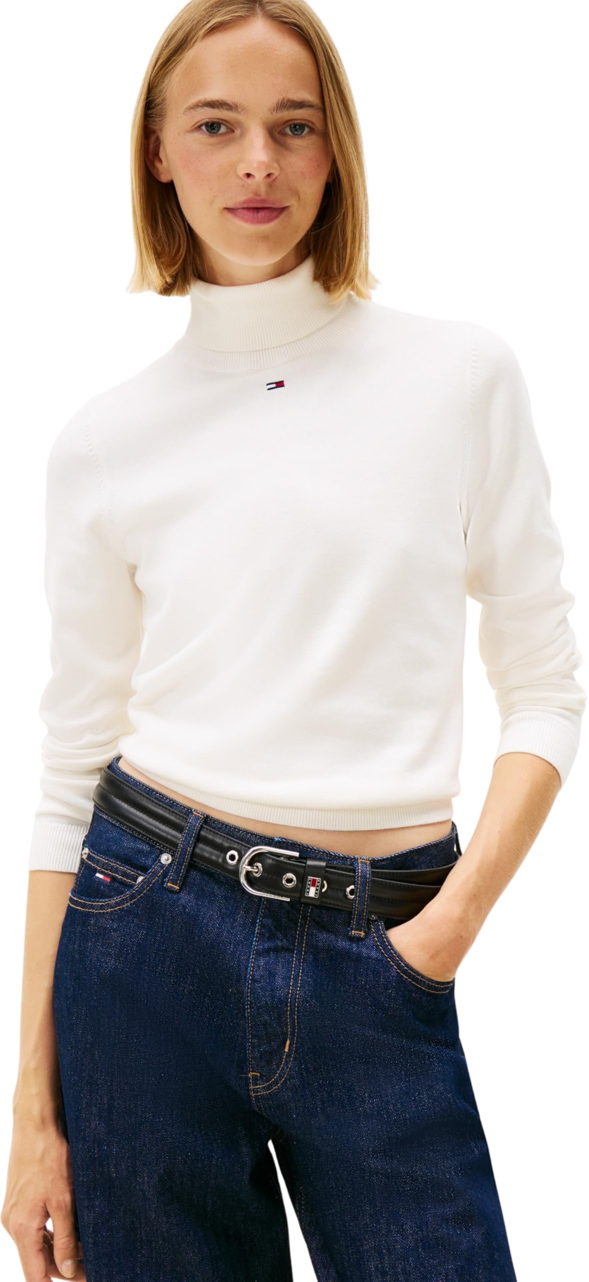 Tommy Jeans Women’s Essential Roll Neck Jumper, Off-White (Ancient White), M
