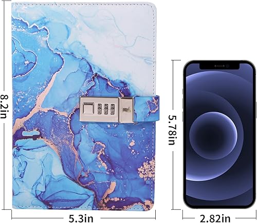 Miniatura 4 de Diario de mármol con cerradura para niñas y mujeres, diario de cuero A5 con cerradura para adolescentes, cuadernos secretos con bloqueo de