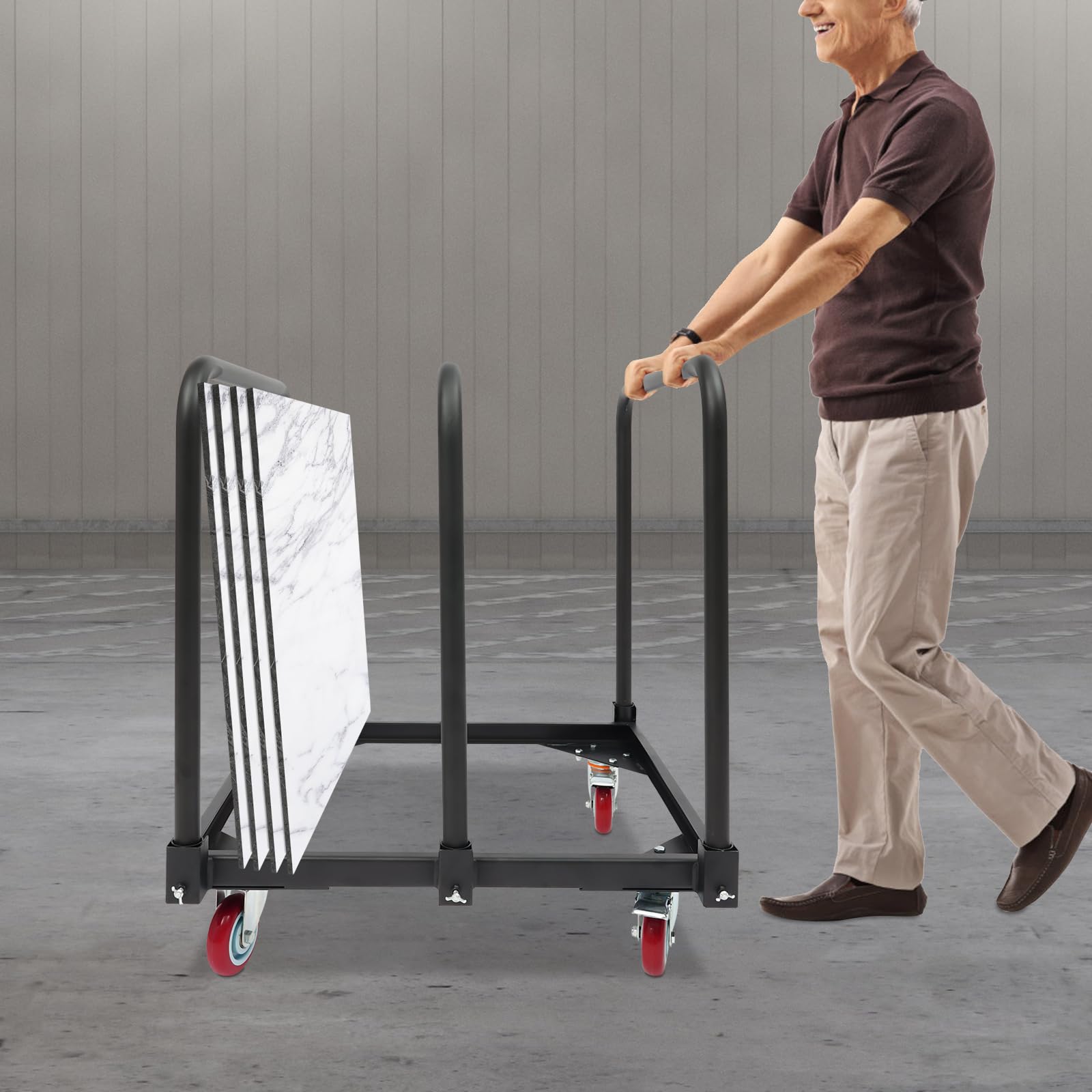 Carrello con 3 staffe tubolari, portata 90,72 kg, carrello di trasporto con 4 ruote girevoli con freno di stazionamento, carrello a piastre e supporto per il trasporto per magazzino e officina