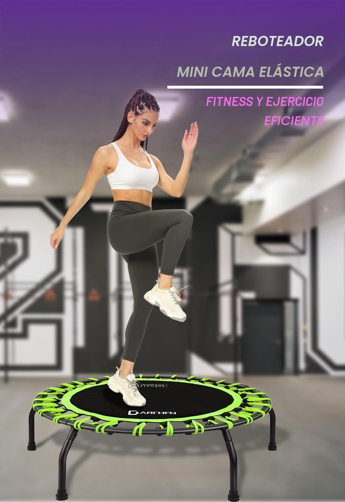 DARCHEN Mini trampolín de rebote de 150 kg para adultos, cama elástica pequeña para interior para ejercicio, entrenamiento, fitness, diseño mejorado para un rebote más seguro y silencioso [100 cm]