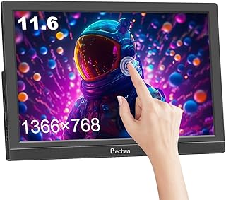 Portable Monitor Touchscreen, 11.6 Inch 1366 * 768 USBC HDMI Interface USBC External Travel Monitor with Dual Speakers Compatible for Laptop PC Phone Mac Xbox PS4