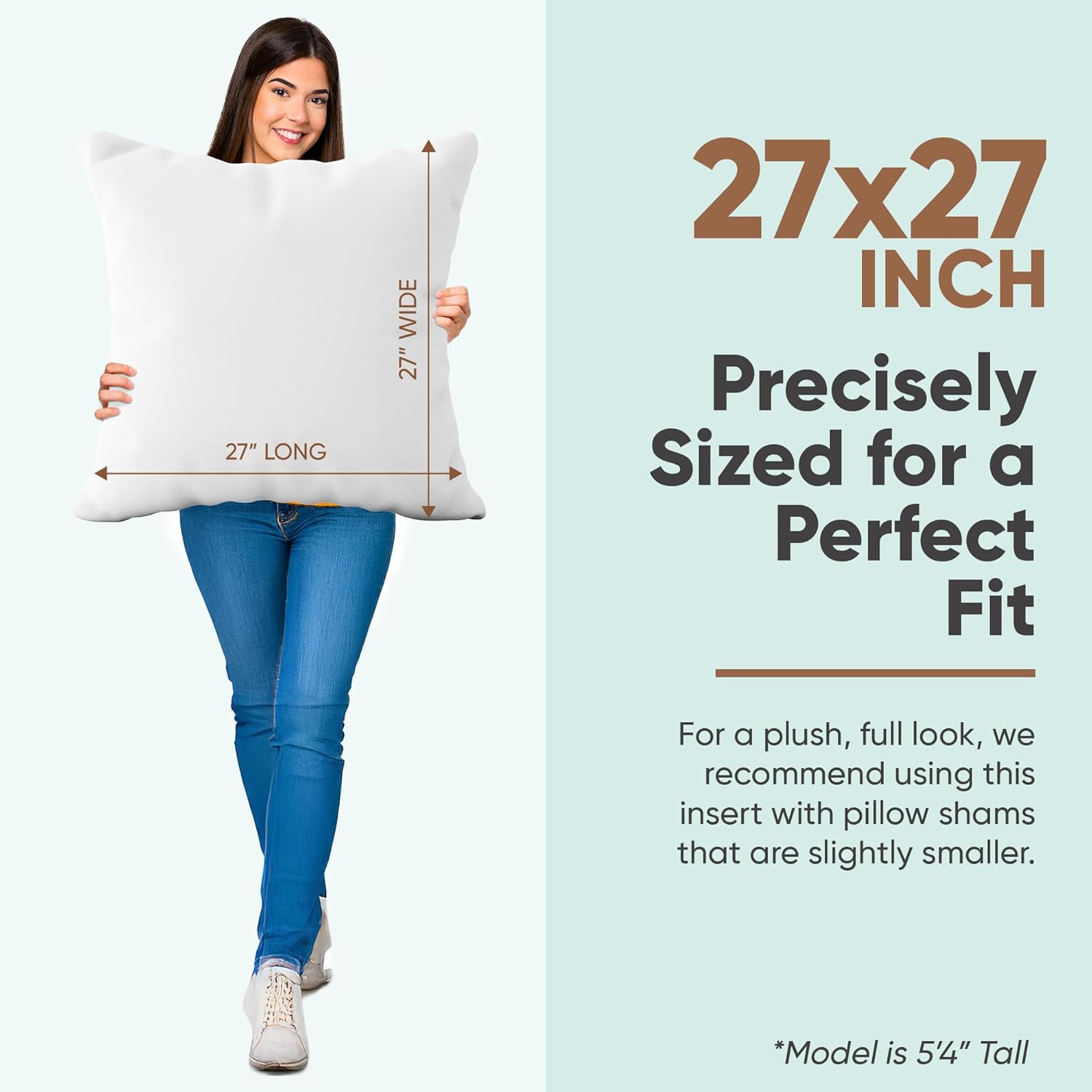 pillowflex synthetic down pillow insert - 27x27 - down alternative ultra soft large square european throw pillow, machine washable - couch euro sham, lumbar, bed, sofa - 1 decorative accent form 27 inch by 27 inch