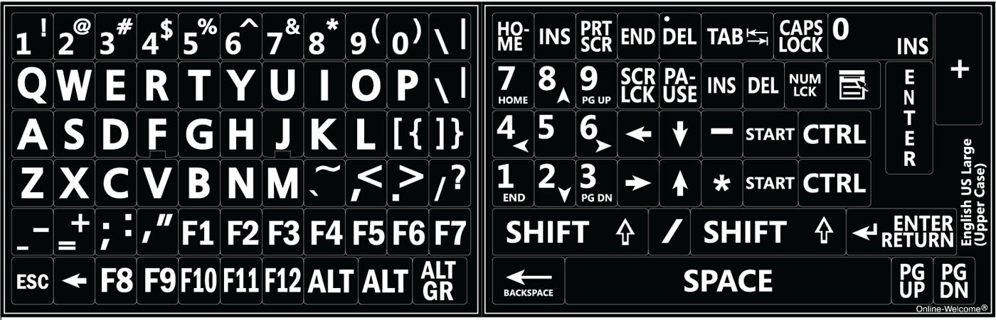 Stickers clavier anglais US grandes lettres - Confort visuel sur ordinateur portable