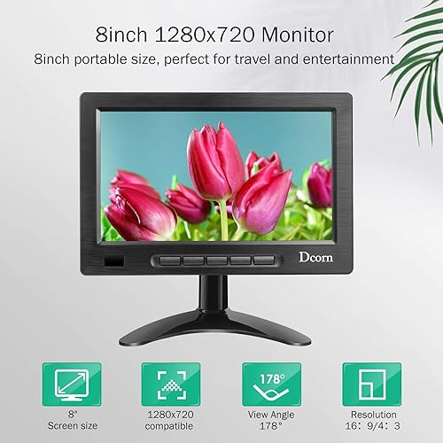 Miniatura 2 de Mini monitor de 8 pulgadas, pequeño monitor HDMI 1280 x 720 169 IPS carcasa de metal, monitor de computadora compatible con entrada HDMIVGAAVBNC con