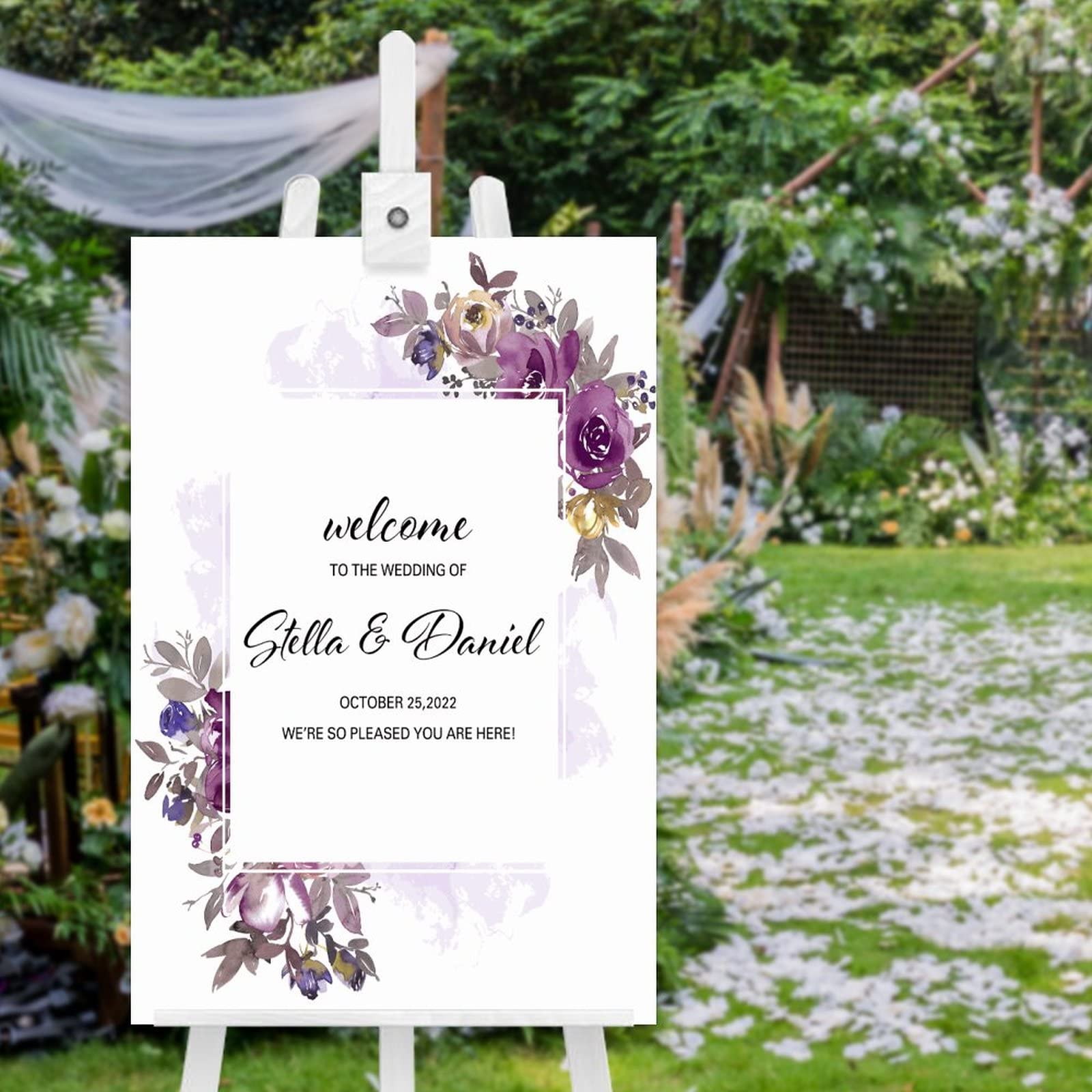 Willkommensschild aus Holz mit Aufschrift "Welcome to Our Wedding", personalisierbar, "Mr and Mrs", Rosenmotiv, Hochzeitsschild, Hochzeitsdekoration, 76,2 x 50,8 cm