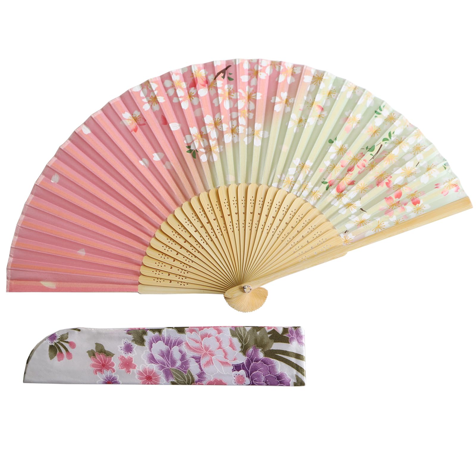 TOuWA Folding Fan, Men/Women, Bamboo Ribs, Japanese Pattern, Lightweight, Japan Souvenir, Festival, Fireworks Display, Year-End Party, New Year Party, Recital, Kimono, 2-Piece Set (Fan, Fan Pouch : Cl