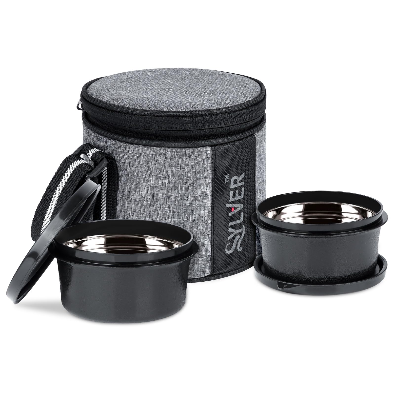sylver Bitebox Set of 2 Vertical Lunch Box: Unisex, Leak Proof & Microwave Safe, 2 Inner Steel Containers (400ml), Insulated Fabric Bag for Full Meal, Easy to Carry (Black Grey). (B0CZTCVF3M) Amazon Price History, Amazon Price Tracker