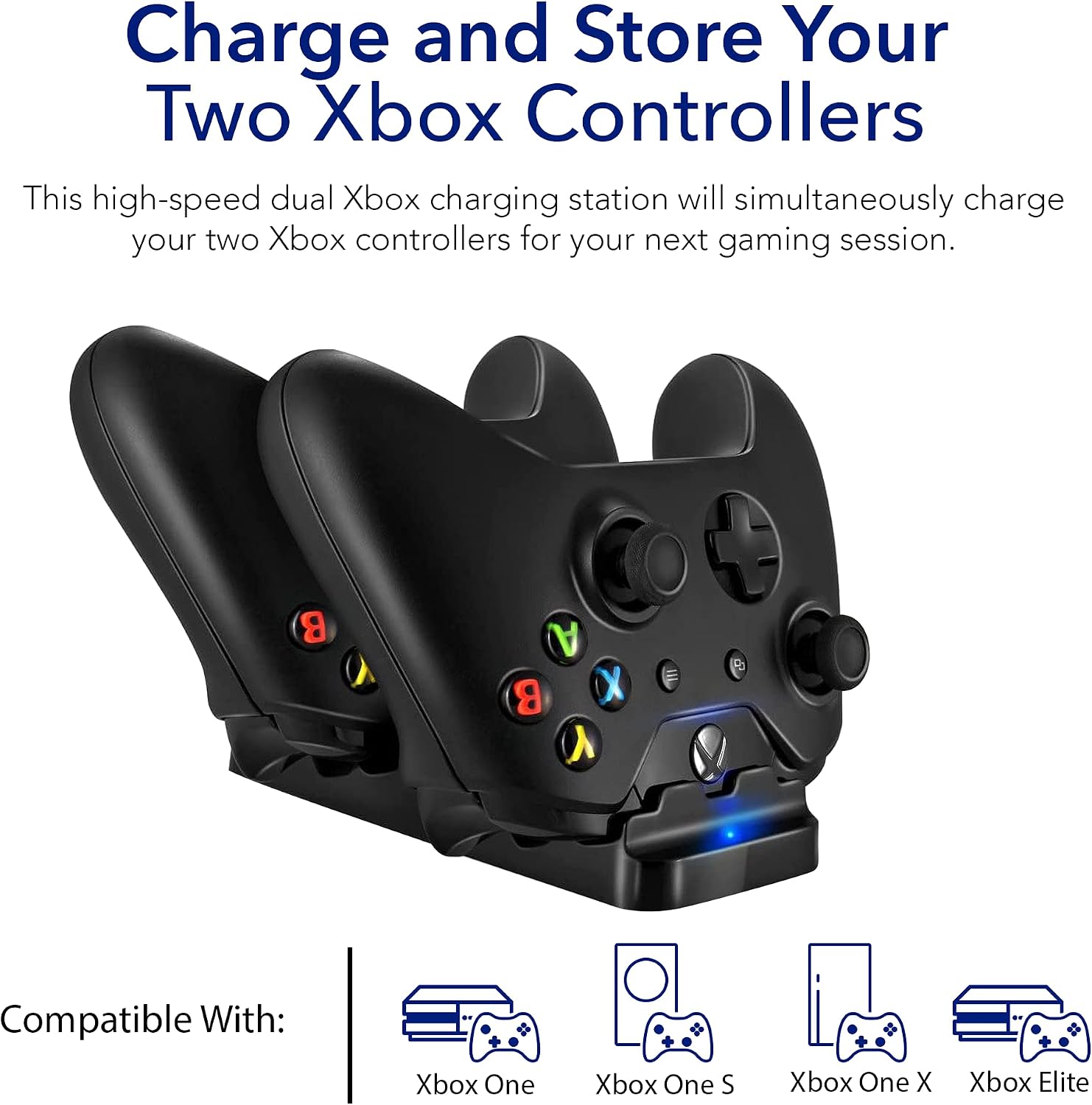 Dual Xbox One Controller Charging Station - Fast Charging Dock with USB Cable & LED Indicator - Compatible with Xbox One S, X Controllers - Wireless Charger (Horizontal) 5