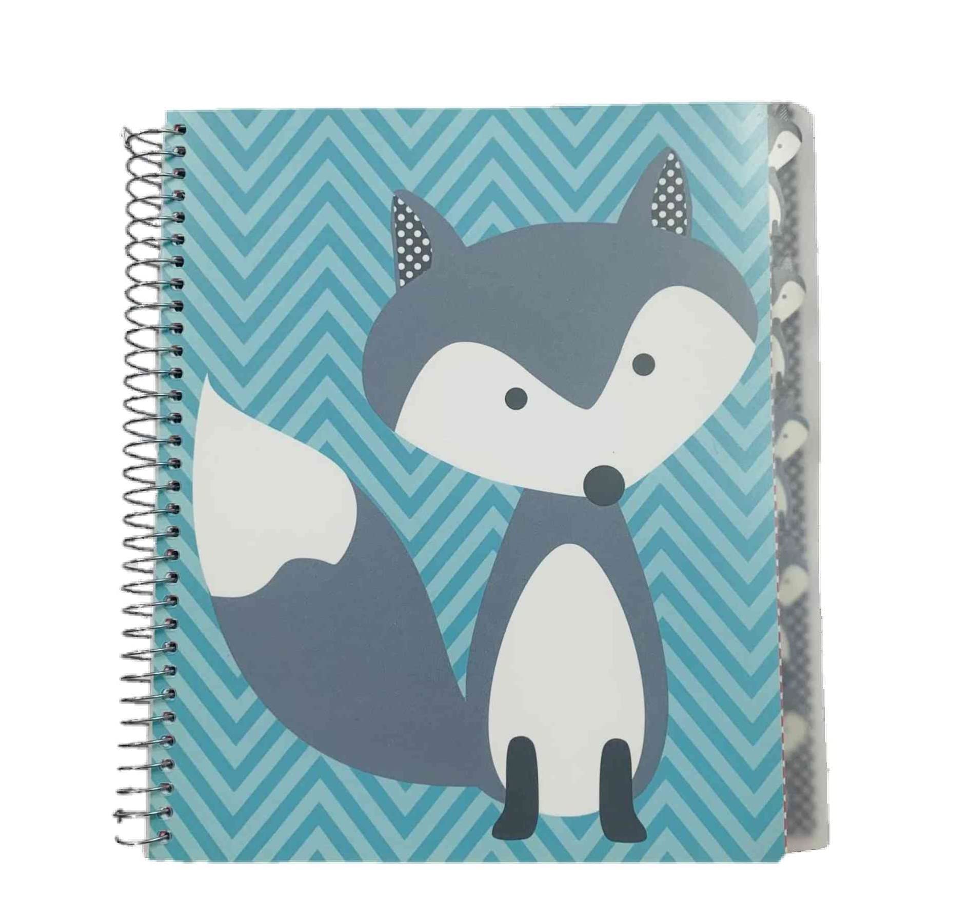 Meggan's Warehouse Carolina Pad Studio C the Hair of the Dog Collection College Ruled Poly Cover 5-Subject Spiral Notebook (Fox on Blue Stripes, 150 Sheets, 300 Pages)
