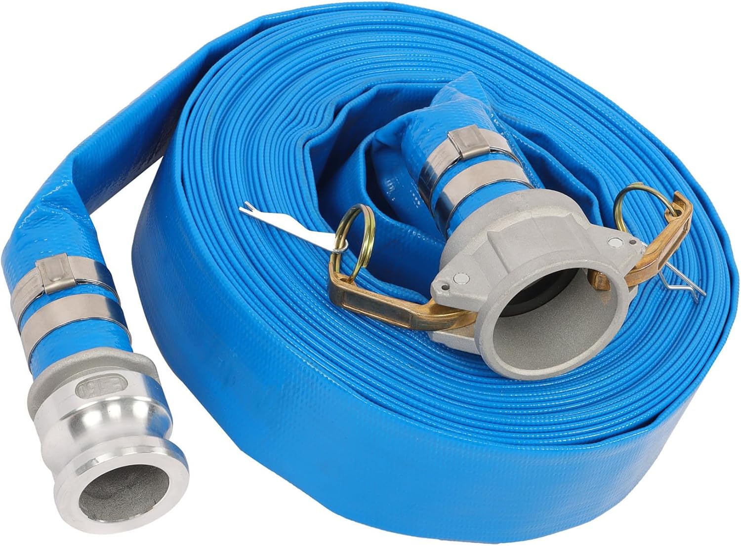 HOSTIC 1.5" x 50ft PVC Lay Flat Discharge Hose With Aluminum Camlock C and E Fittings, Heavy Duty Reinforced Pump Backwash Hose