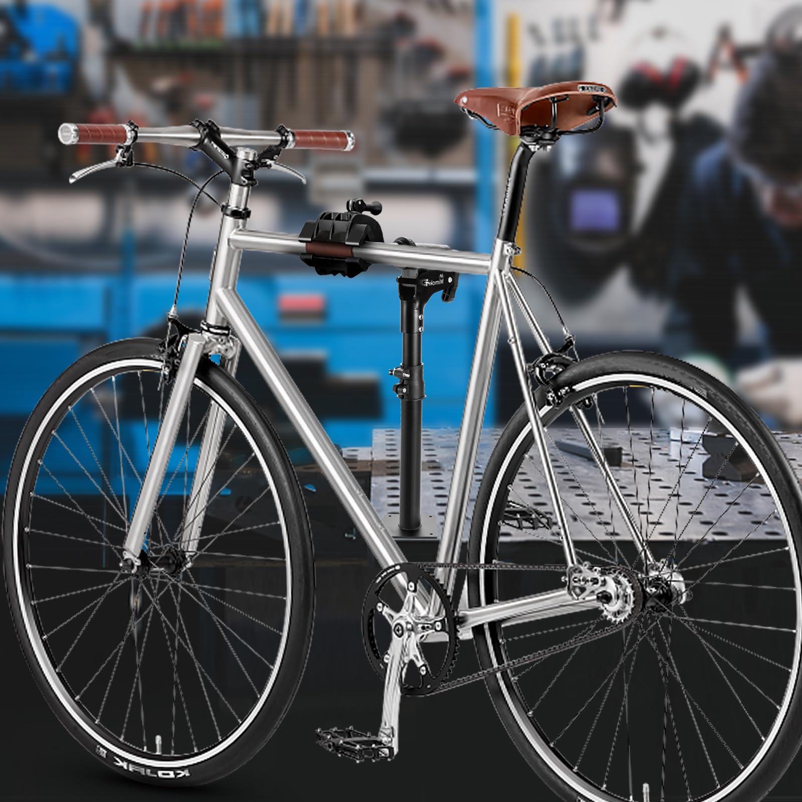 Mimoke Soporte de pared para reparación de bicicletas, soporte de banco de trabajo para bicicleta, abrazadera de altura ajustable, estante de mantenimiento del hogar