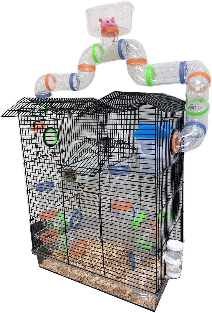 Large Multi-Level Syrian Hamster Mansion Mouse Habitat Dwarf Rodent Gerbil Mice Critter Cage with Top Play Zone (Black, Multi-5 Levels)